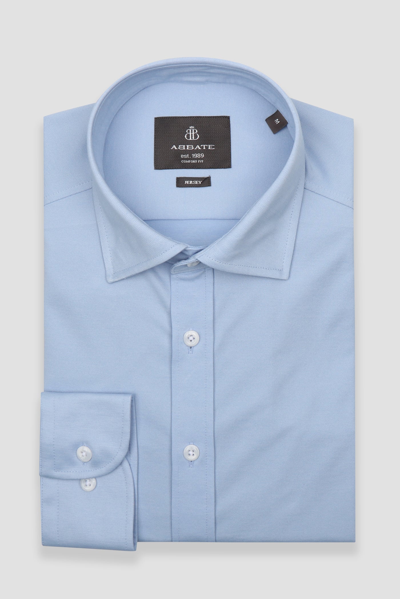 Abbate Floransa Örme Kumaş Pamuk Karışımlı Comfort Fit Mavi Klasik Yaka Erkek Düz Gömlek