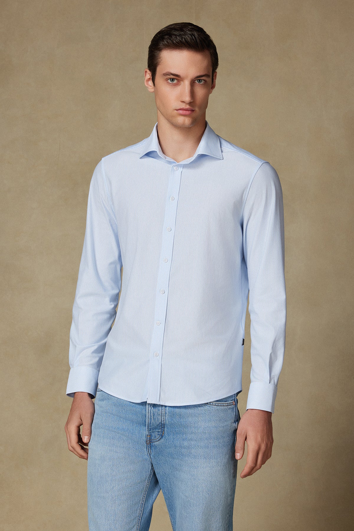 Abbate Floransa Örme Kumaş Pamuk Karışımlı Comfort Fit Lacivert Klasik Yaka Erkek Düz Gömlek