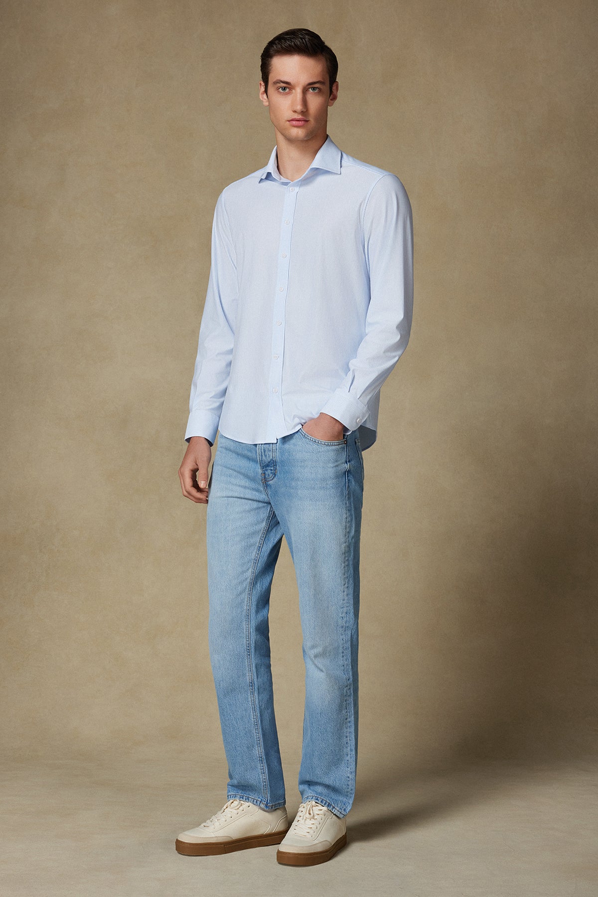 Abbate Floransa Örme Kumaş Pamuk Karışımlı Comfort Fit Lacivert Klasik Yaka Erkek Düz Gömlek