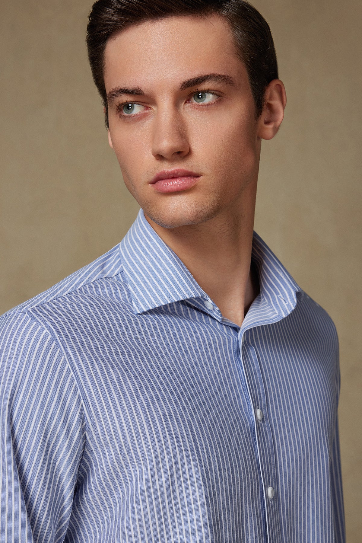 Abbate Floransa Örme Kumaş Pamuk Karışımlı Comfort Fit Lacivert Klasik Yaka Erkek Çizgili Gömlek