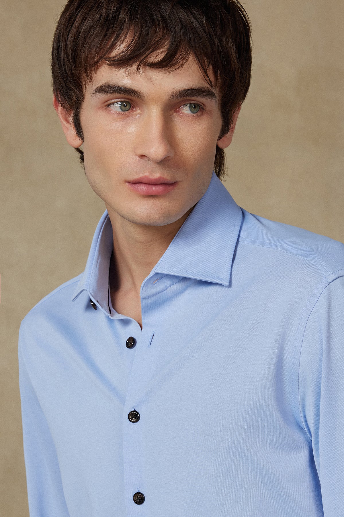 Abbate Floransa Örme Rayon Karışımlı Comfort Fit Açık Mavi Klasik Yaka Erkek Düz Gömlek
