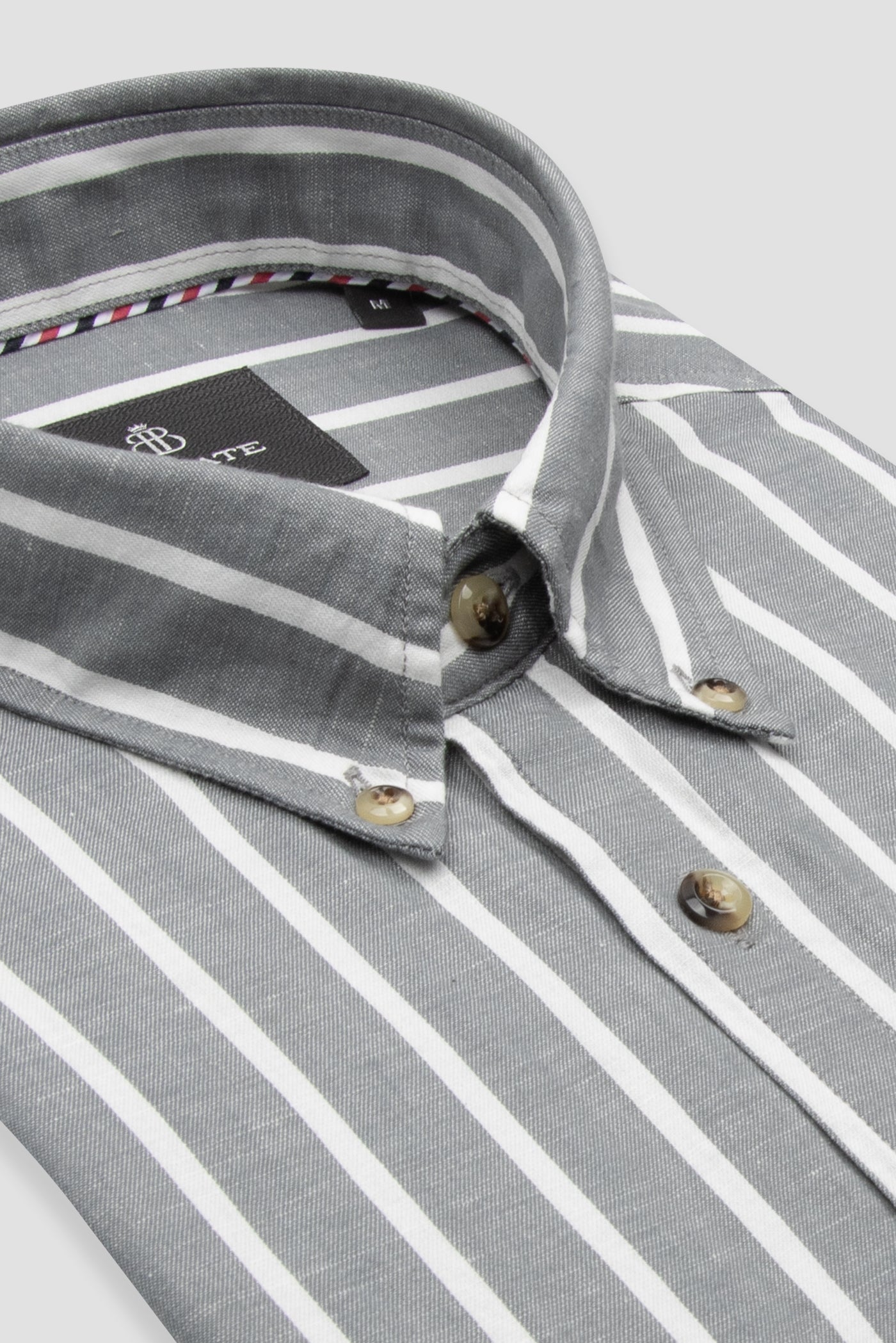 Abbate Alba Keten Pamuk Keten Karışımlı Comfort Fit Gri Düğmeli Yaka Erkek Çizgili Gömlek