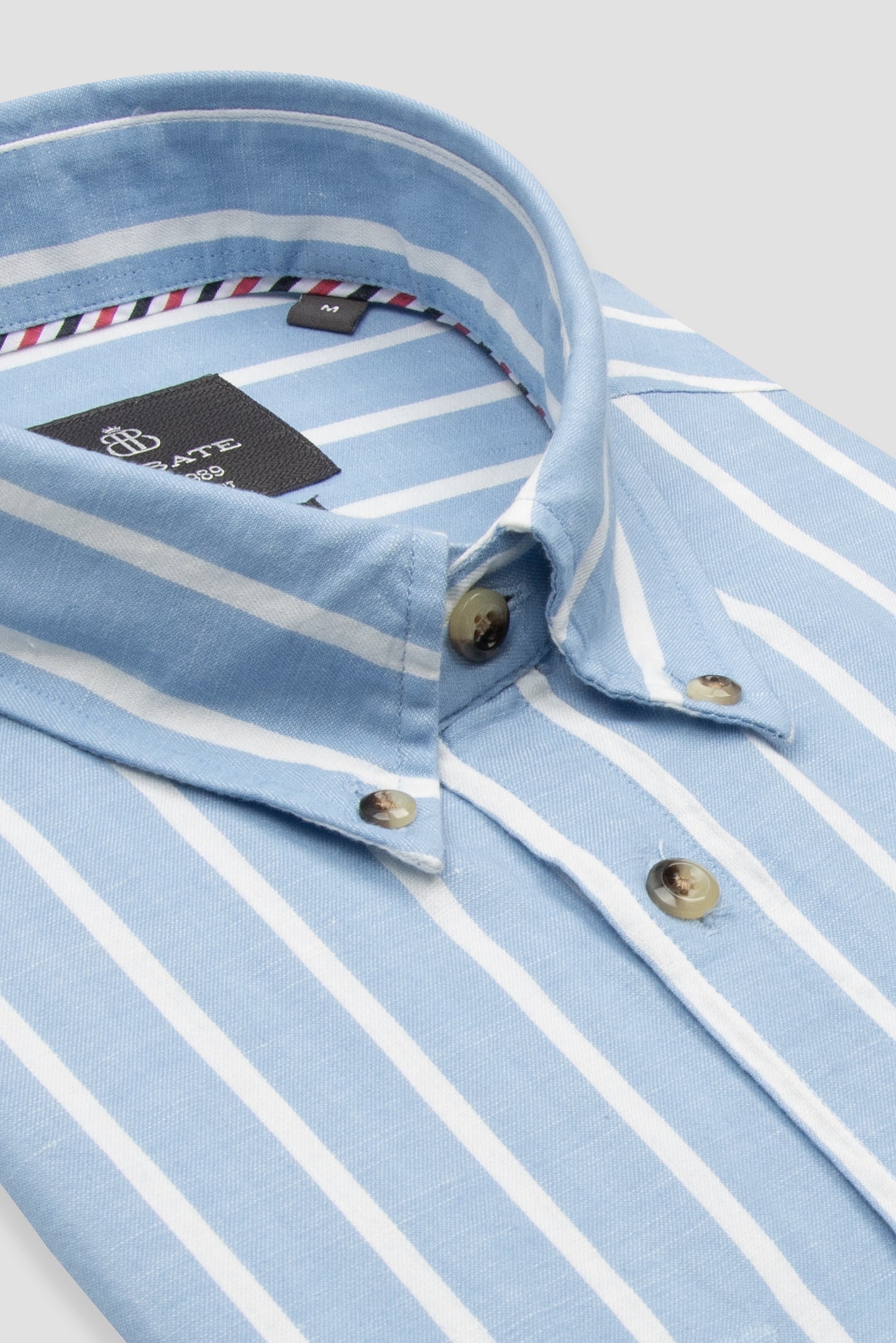 Abbate Alba Keten Pamuk Keten Karışımlı Comfort Fit Mavi Düğmeli Yaka Erkek Çizgili Gömlek