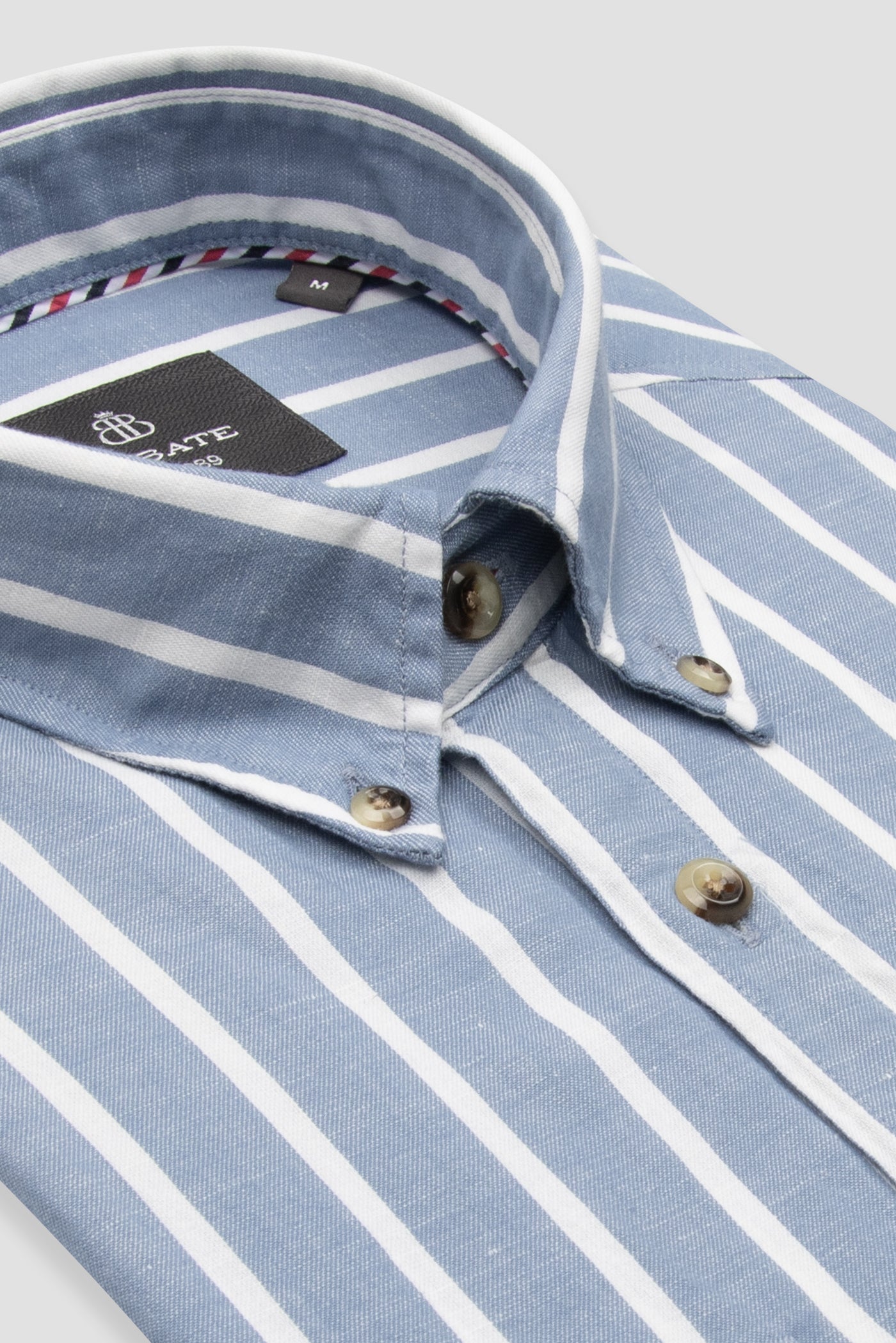 Abbate Alba Keten Pamuk Keten Karışımlı Comfort Fit Koyu Mavi Düğmeli Yaka Erkek Çizgili Gömlek