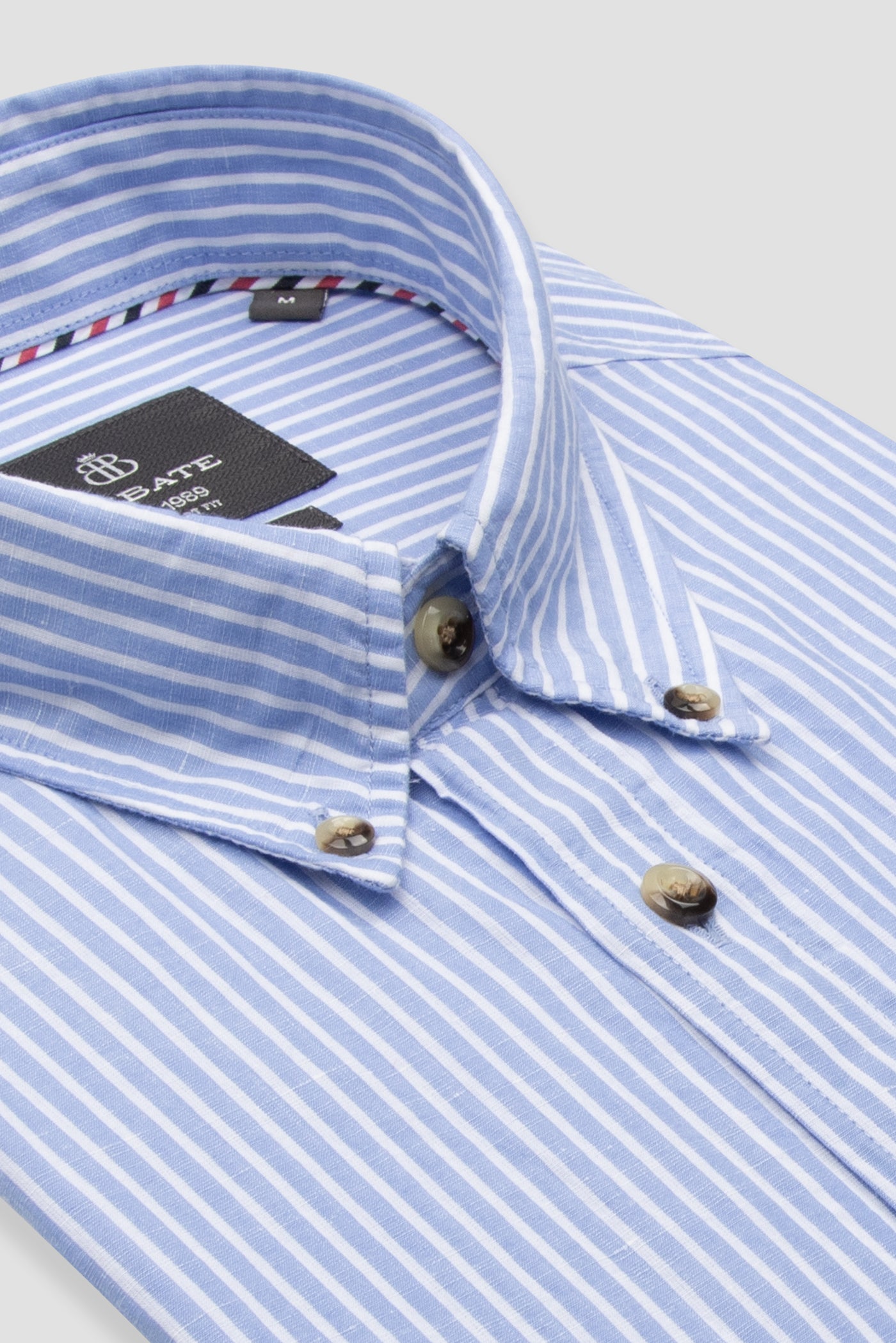 Abbate Alba Keten Pamuk Keten Karışımlı Comfort Fit Mavi Düğmeli Yaka Erkek Çizgili Gömlek