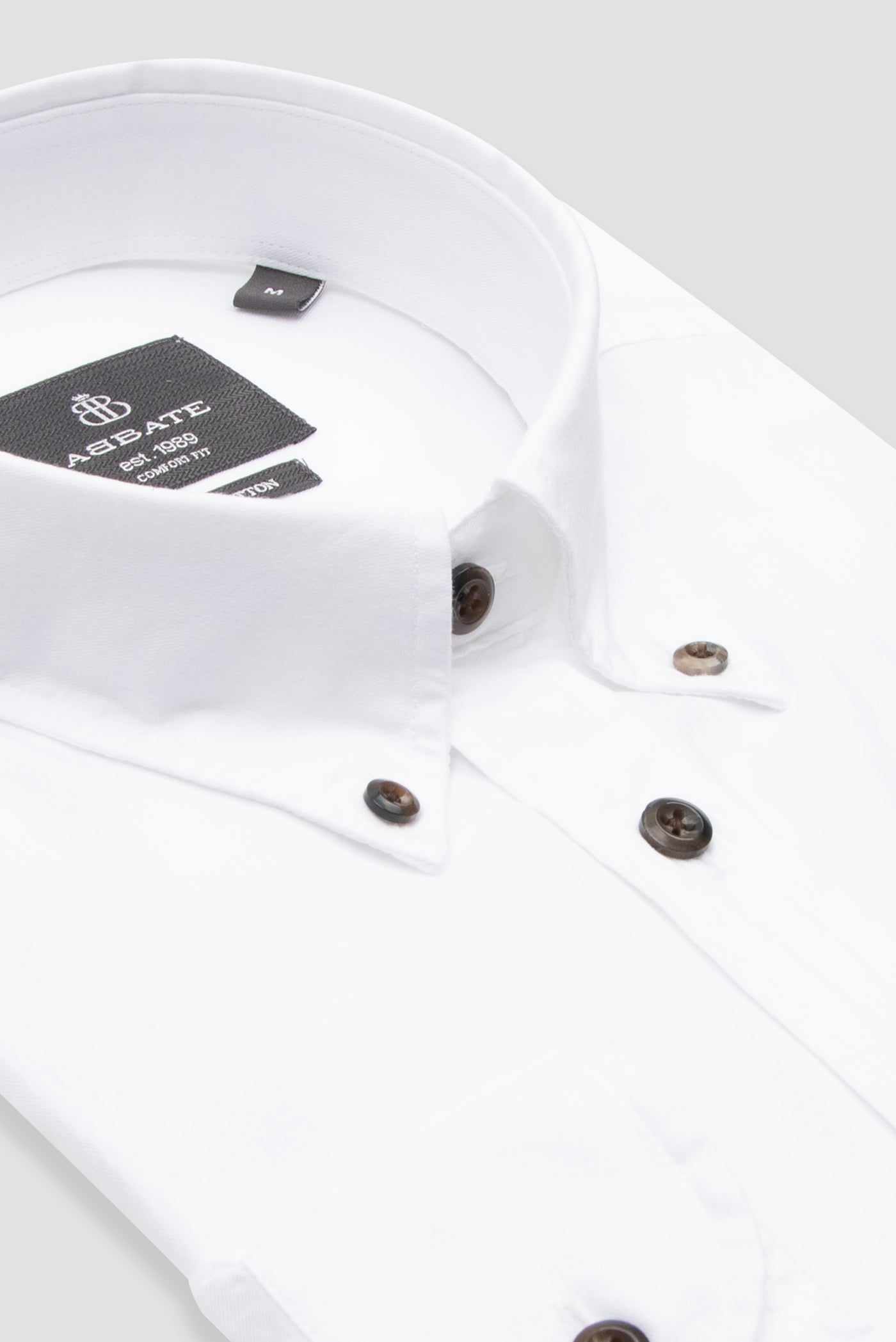Abbate Mario Poplin Pamuklu Comfort Fit Beyaz Düğmeli Yaka Erkek Düz Gömlek