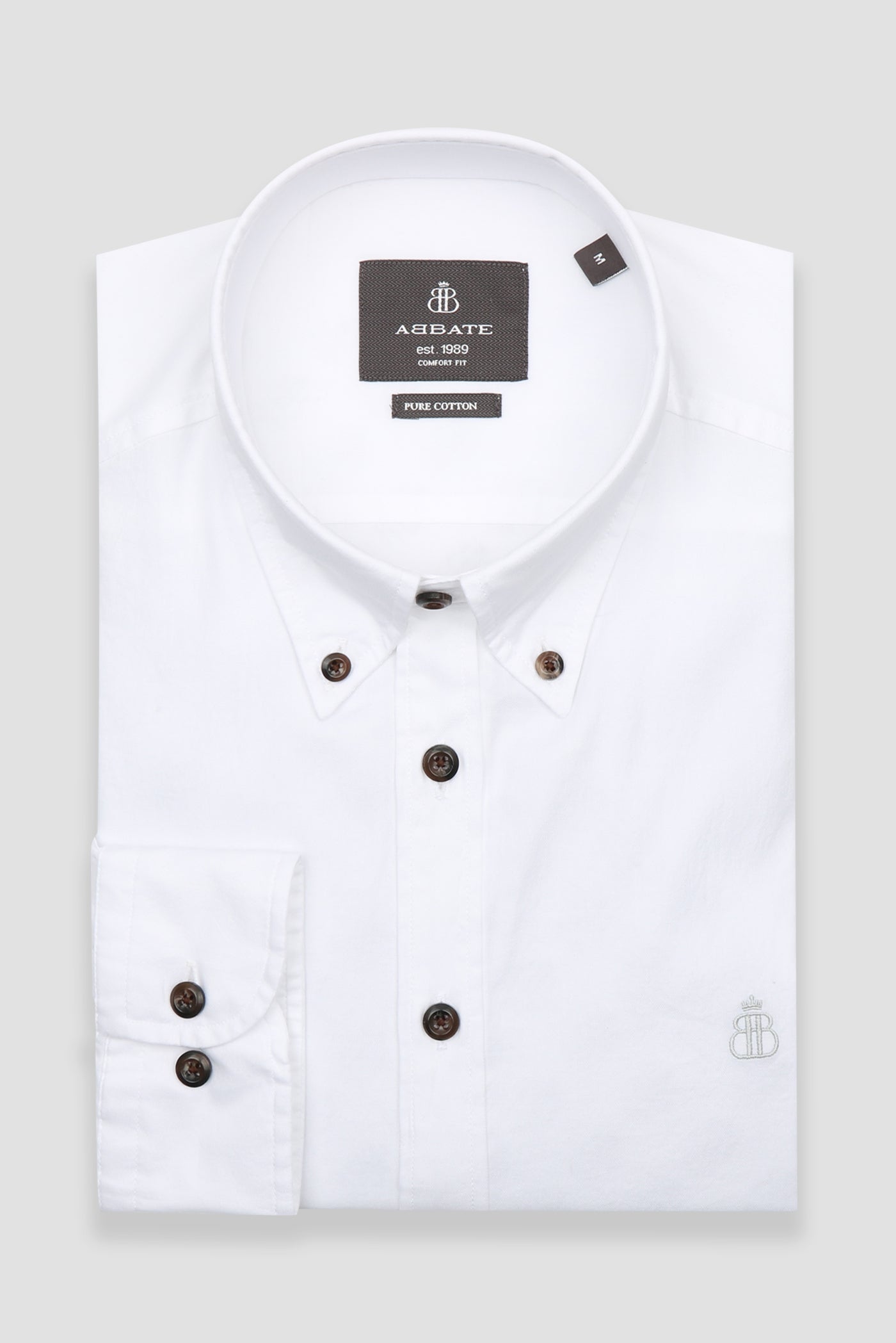 Abbate Mario Poplin Pamuklu Comfort Fit Beyaz Düğmeli Yaka Erkek Düz Gömlek