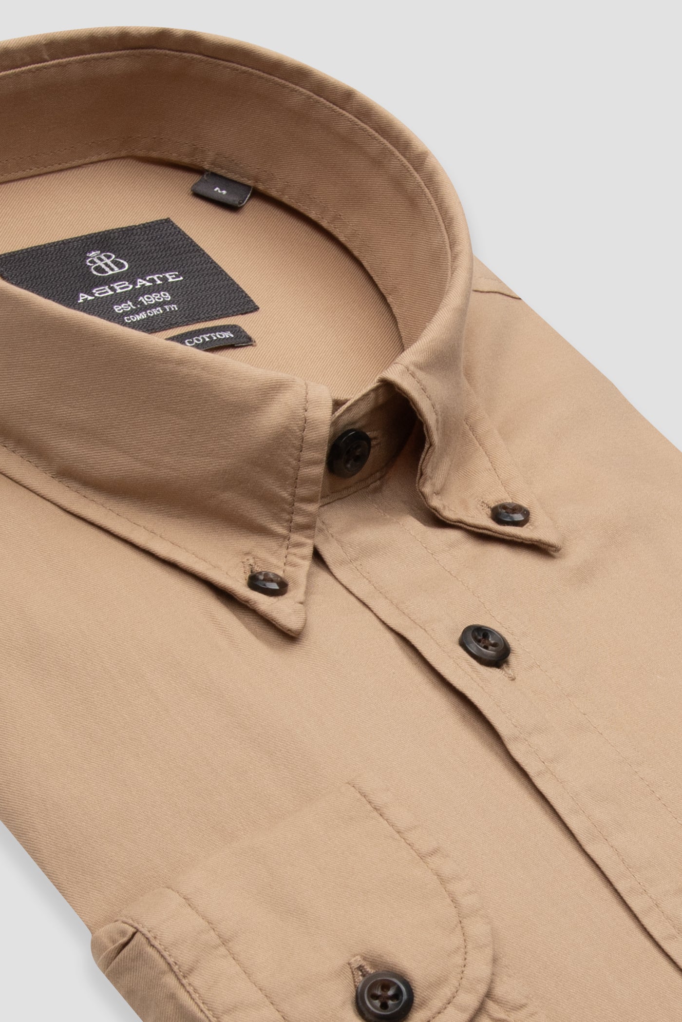 Abbate Mario Poplin Pamuklu Comfort Fit Bej Düğmeli Yaka Erkek Düz Gömlek