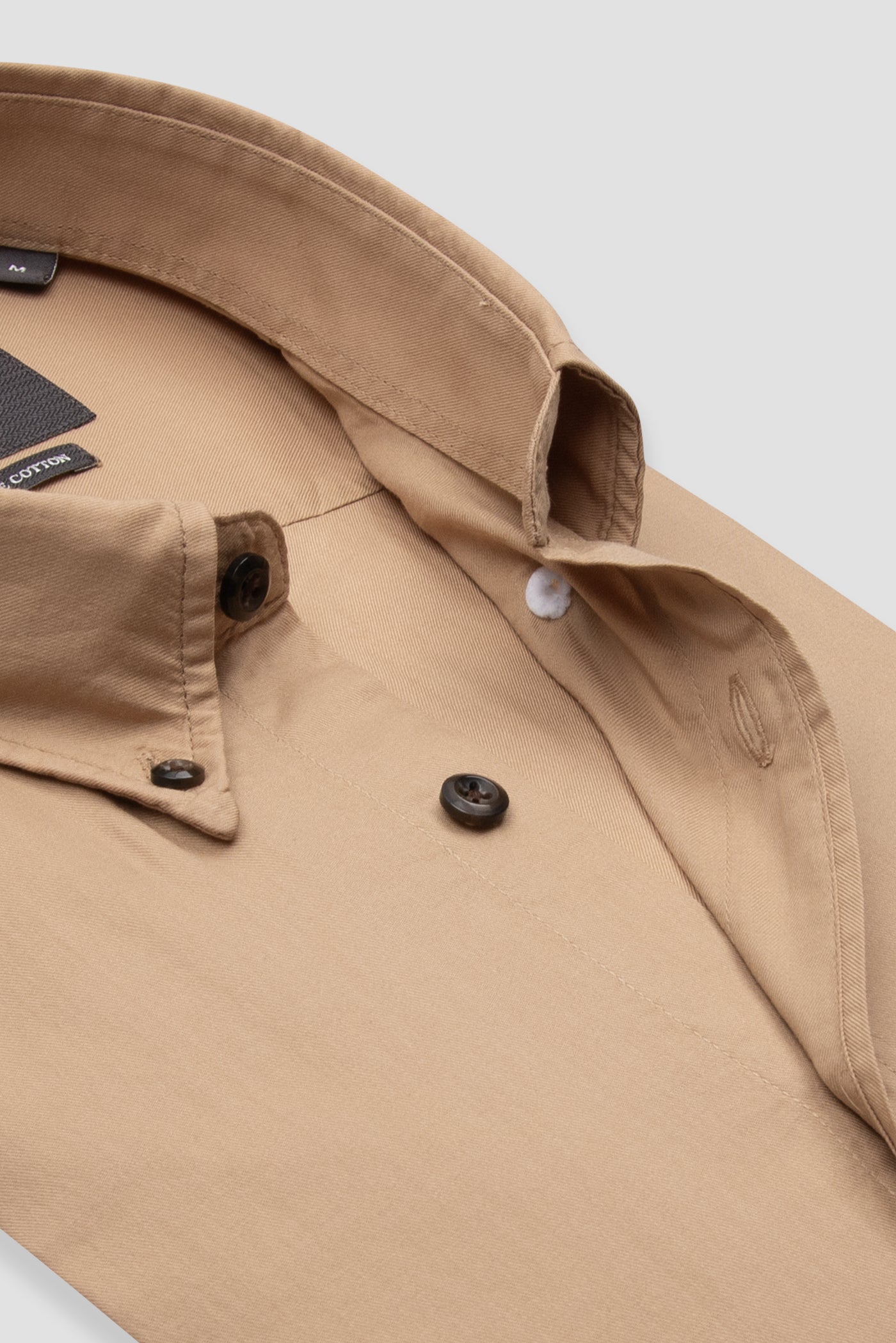 Abbate Mario Poplin Pamuklu Comfort Fit Bej Düğmeli Yaka Erkek Düz Gömlek