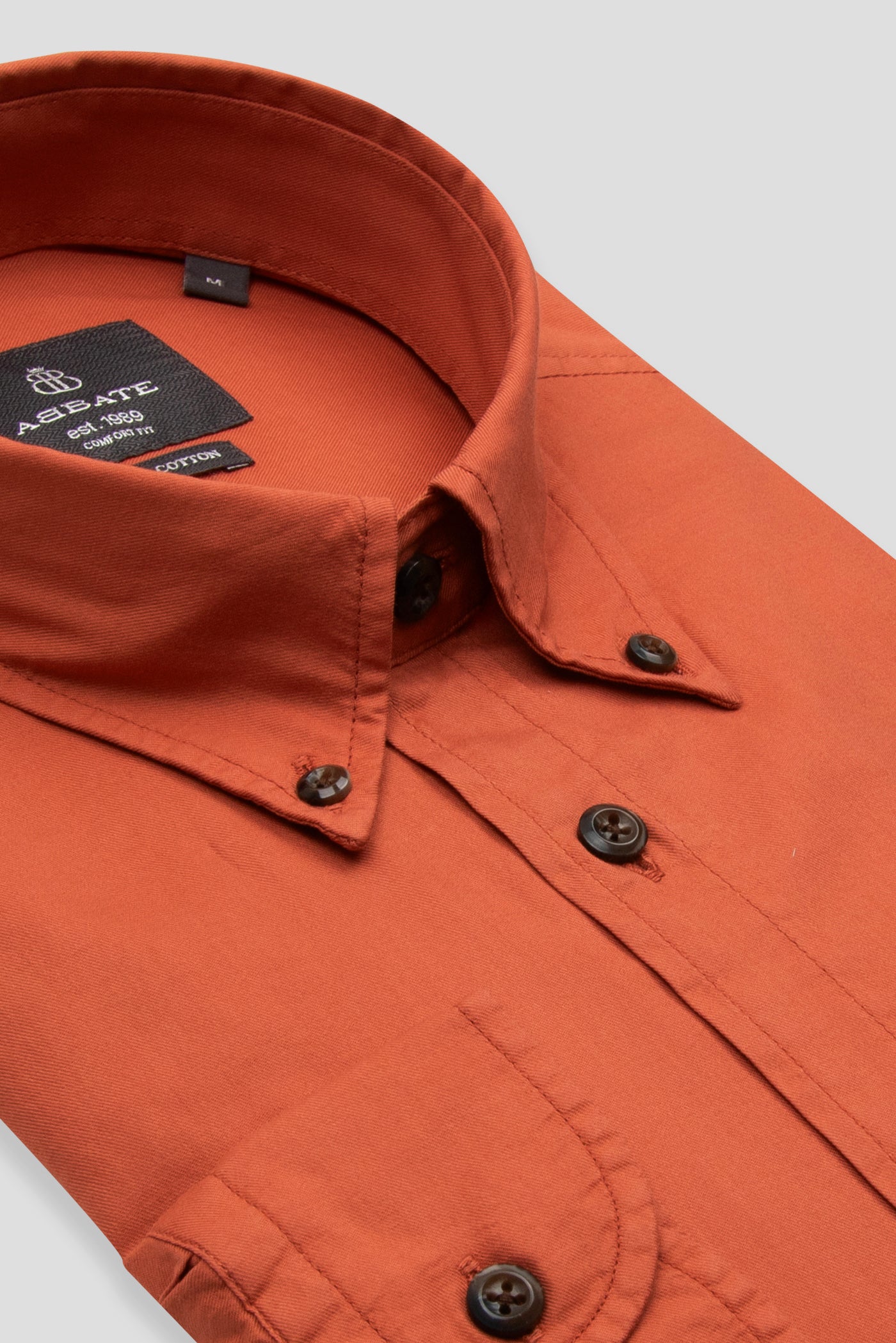 Abbate Mario Poplin Pamuklu Comfort Fit Kiremit Düğmeli Yaka Erkek Düz Gömlek