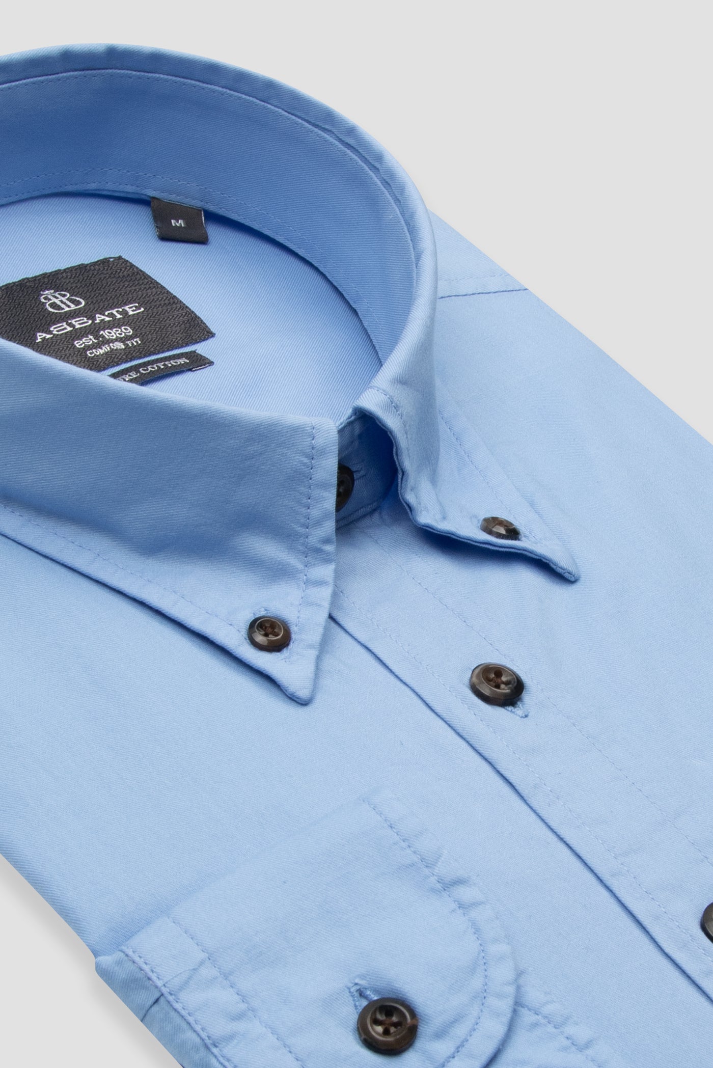 Abbate Mario Poplin Pamuklu Comfort Fit Açık Mavi Düğmeli Yaka Erkek Düz Gömlek