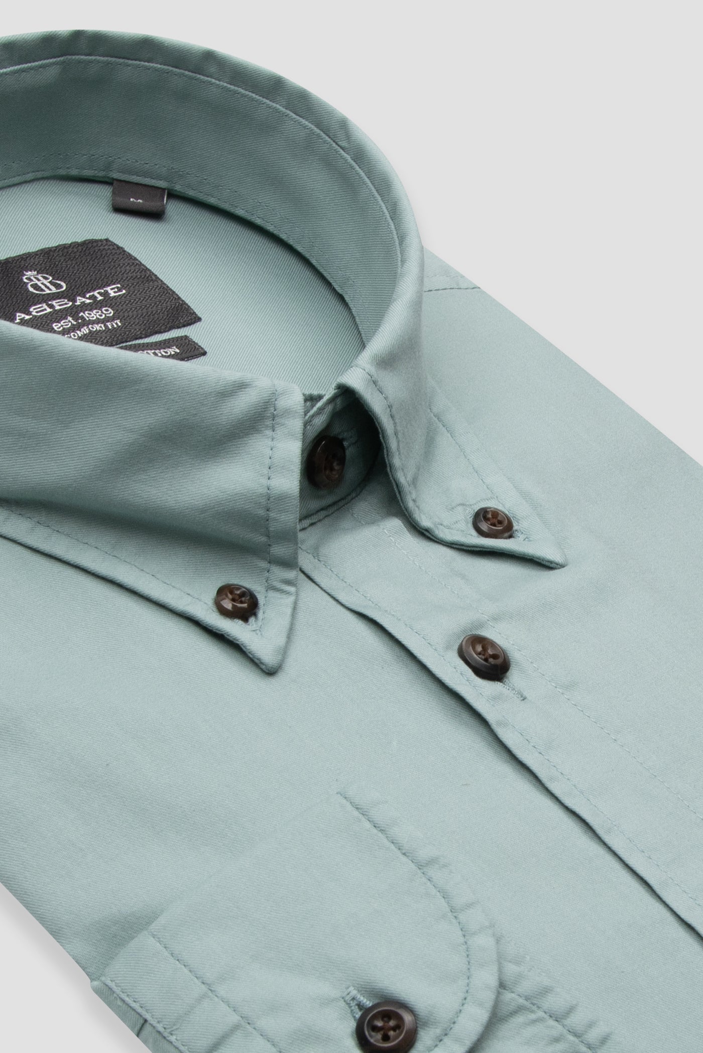 Abbate Mario Poplin Pamuklu Comfort Fit Açık Yeşil Düğmeli Yaka Erkek Düz Gömlek