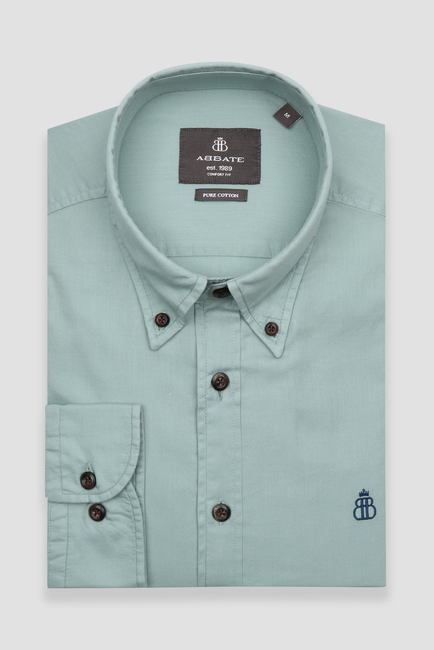 Abbate Mario Poplin Pamuklu Comfort Fit Açık Yeşil Düğmeli Yaka Erkek Düz Gömlek