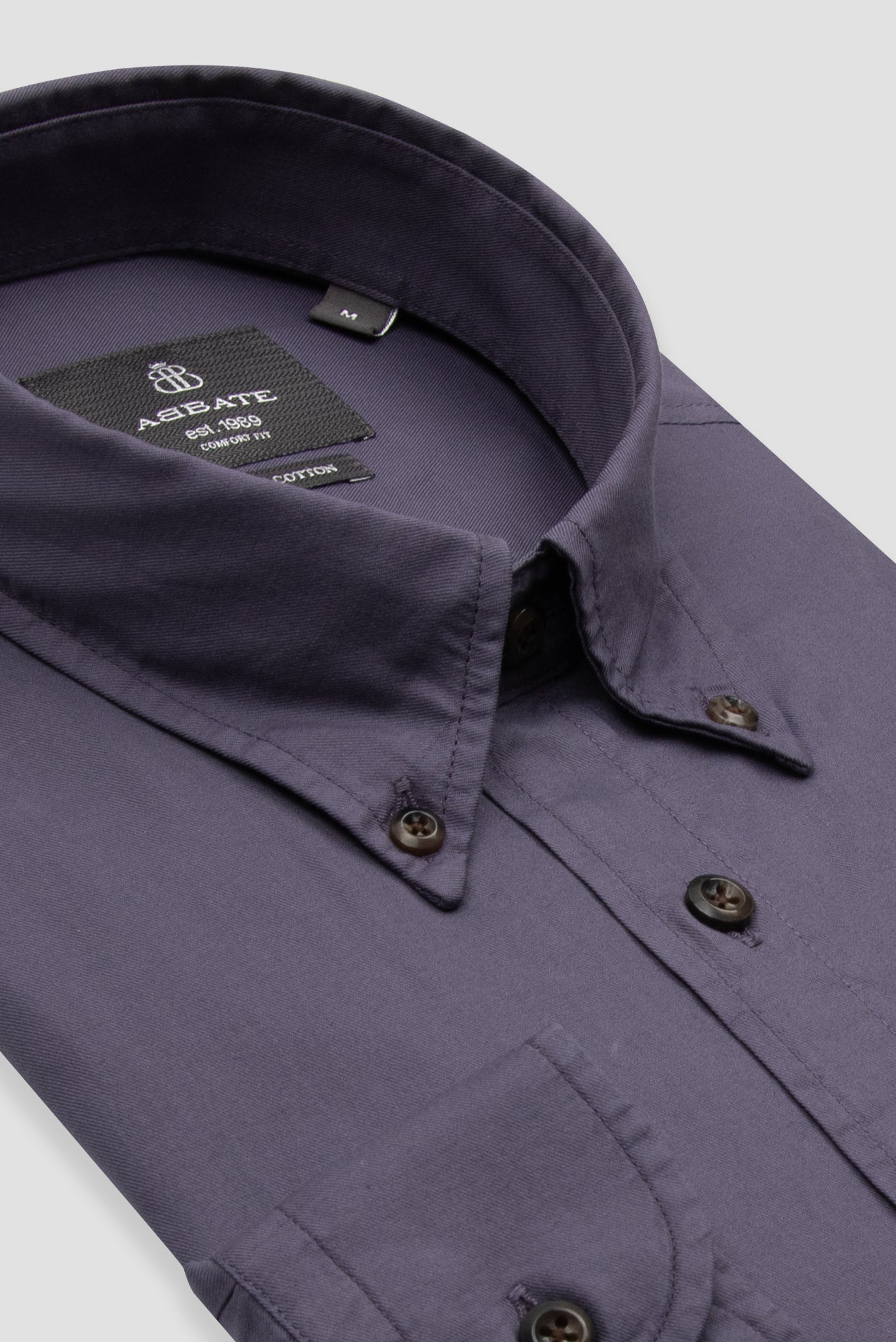 Abbate Mario Poplin Pamuklu Comfort Fit Mürdüm Düğmeli Yaka Erkek Düz Gömlek