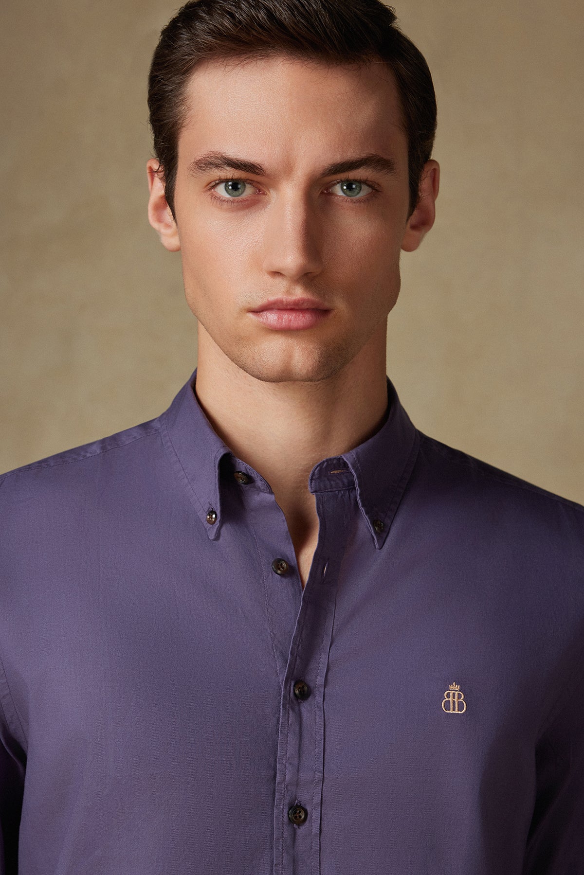 Abbate Mario Poplin Pamuklu Comfort Fit Mürdüm Düğmeli Yaka Erkek Düz Gömlek