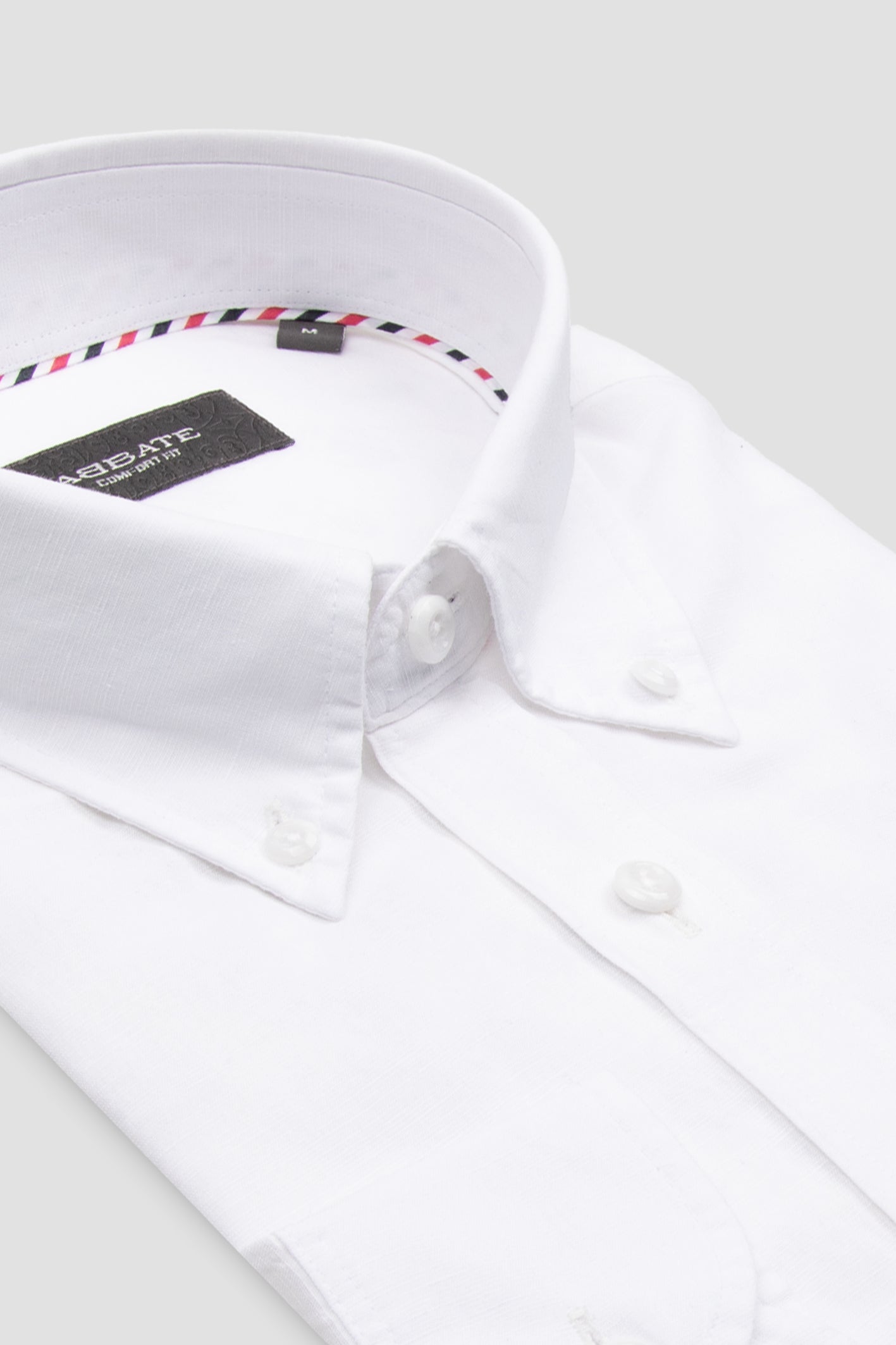 Abbate Mario Keten Pamuk Keten Karışımlı Comfort Fit Beyaz Düğmeli Yaka Erkek Düz Gömlek