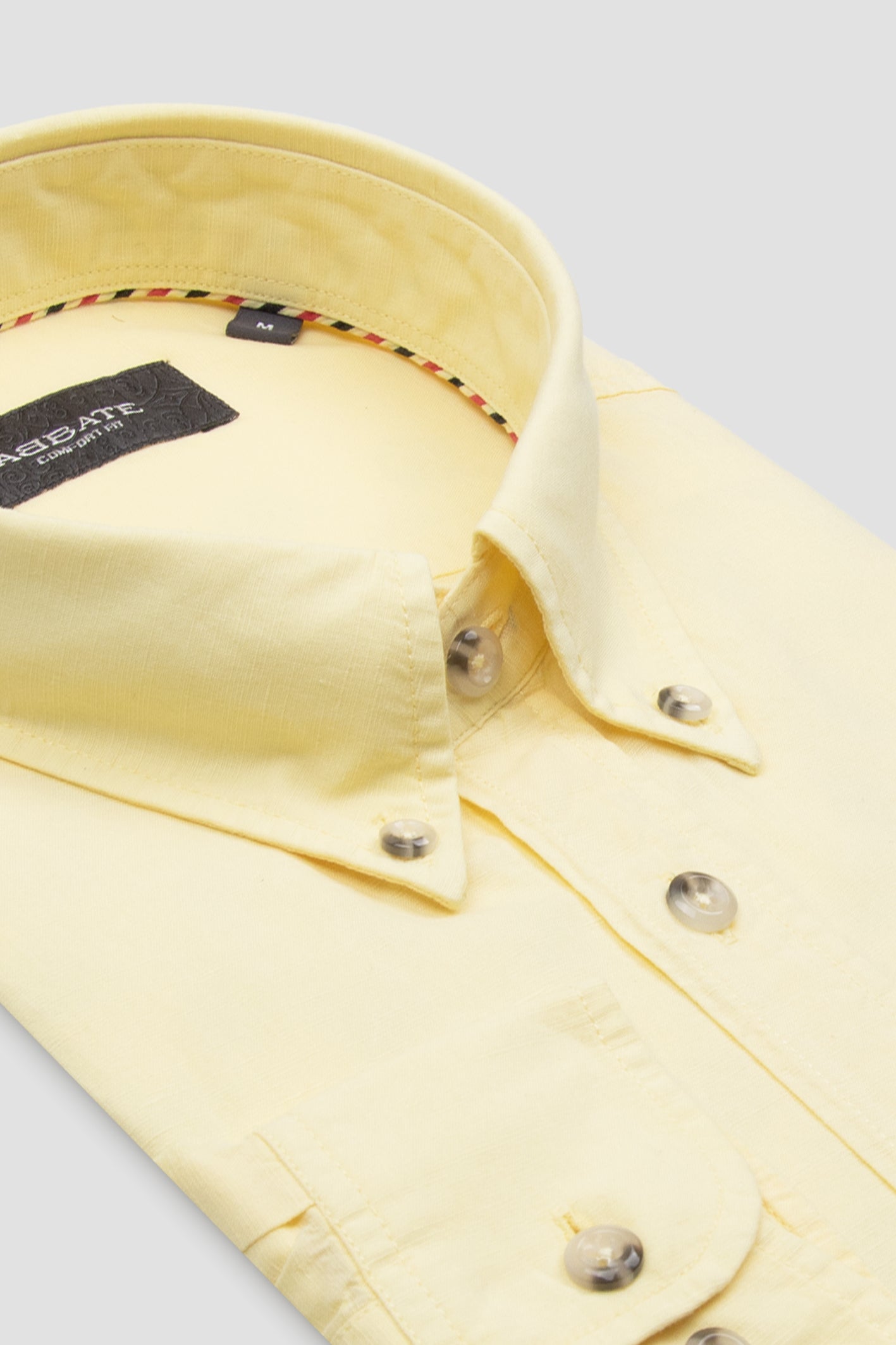 Abbate Mario Keten Pamuk Keten Karışımlı Comfort Fit Sarı Düğmeli Yaka Erkek Düz Gömlek