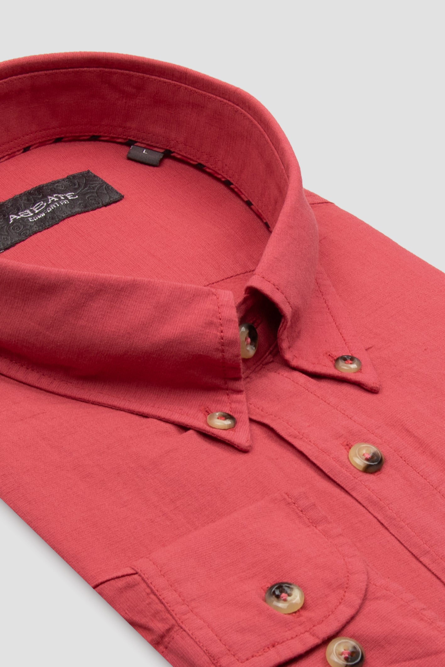 Abbate Mario Keten Pamuk Keten Karışımlı Comfort Fit Pembe Düğmeli Yaka Erkek Düz Gömlek