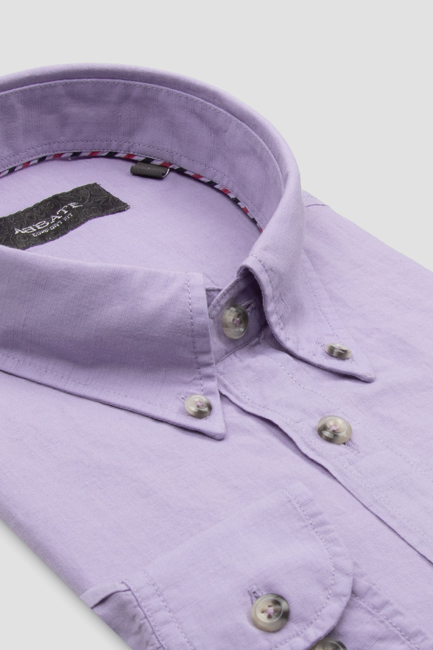 Abbate Mario Keten Pamuk Keten Karışımlı Comfort Fit Mor Düğmeli Yaka Erkek Düz Gömlek