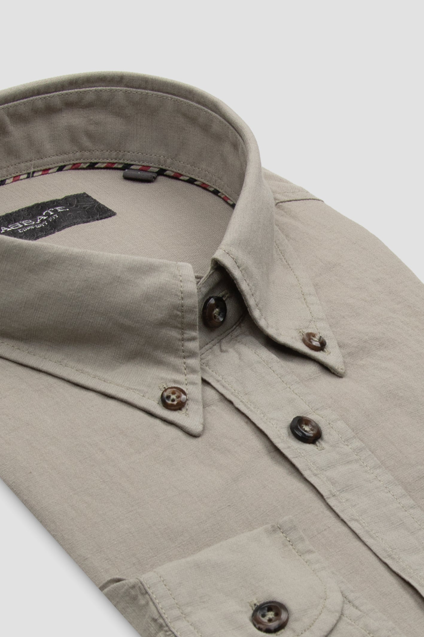 Abbate Mario Keten Pamuk Keten Karışımlı Comfort Fit Yeşil Düğmeli Yaka Erkek Düz Gömlek