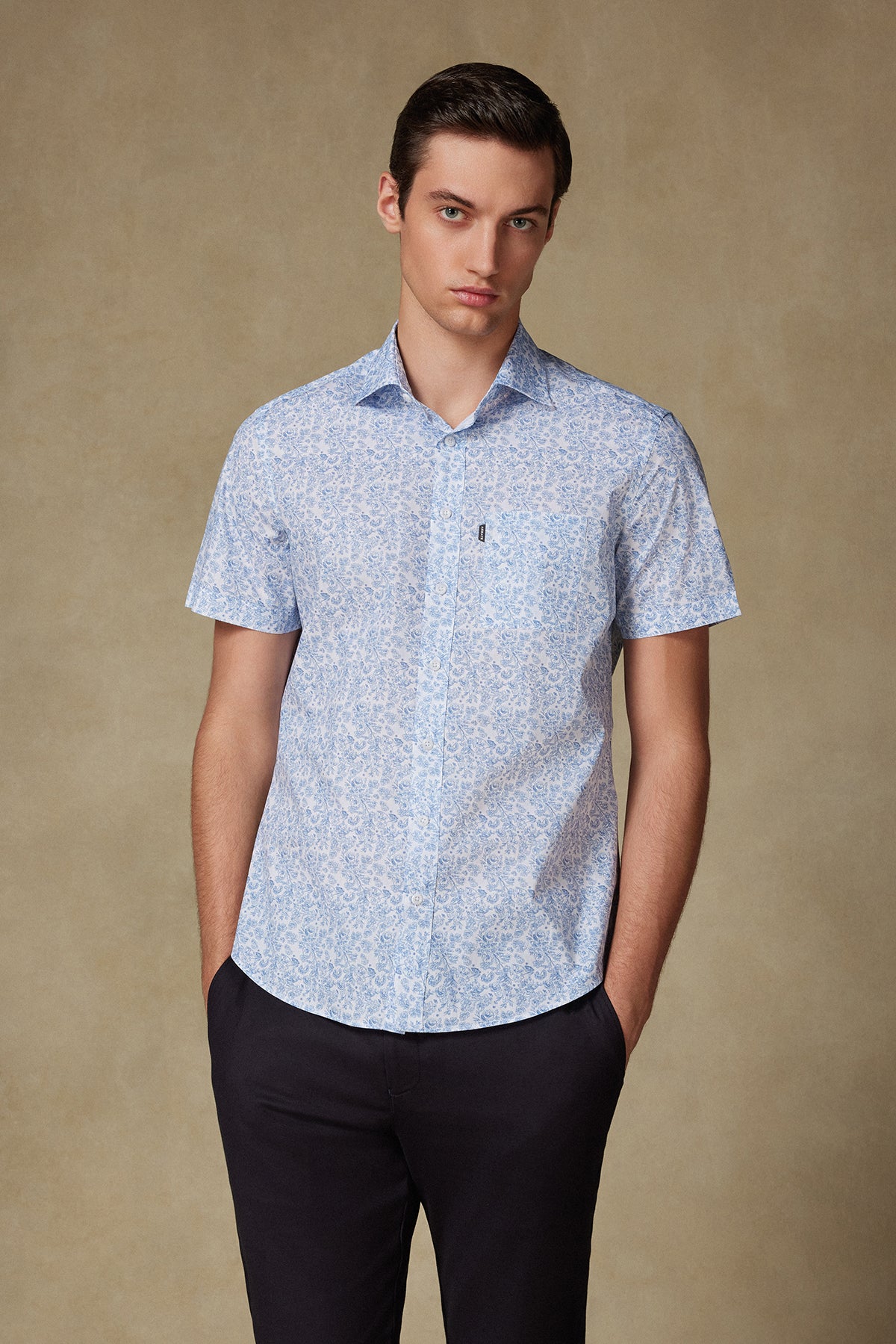 Abbate Vento Poplin Pamuklu Comfort Fit Beyaz Klasik Yaka Erkek Baskılı Gömlek