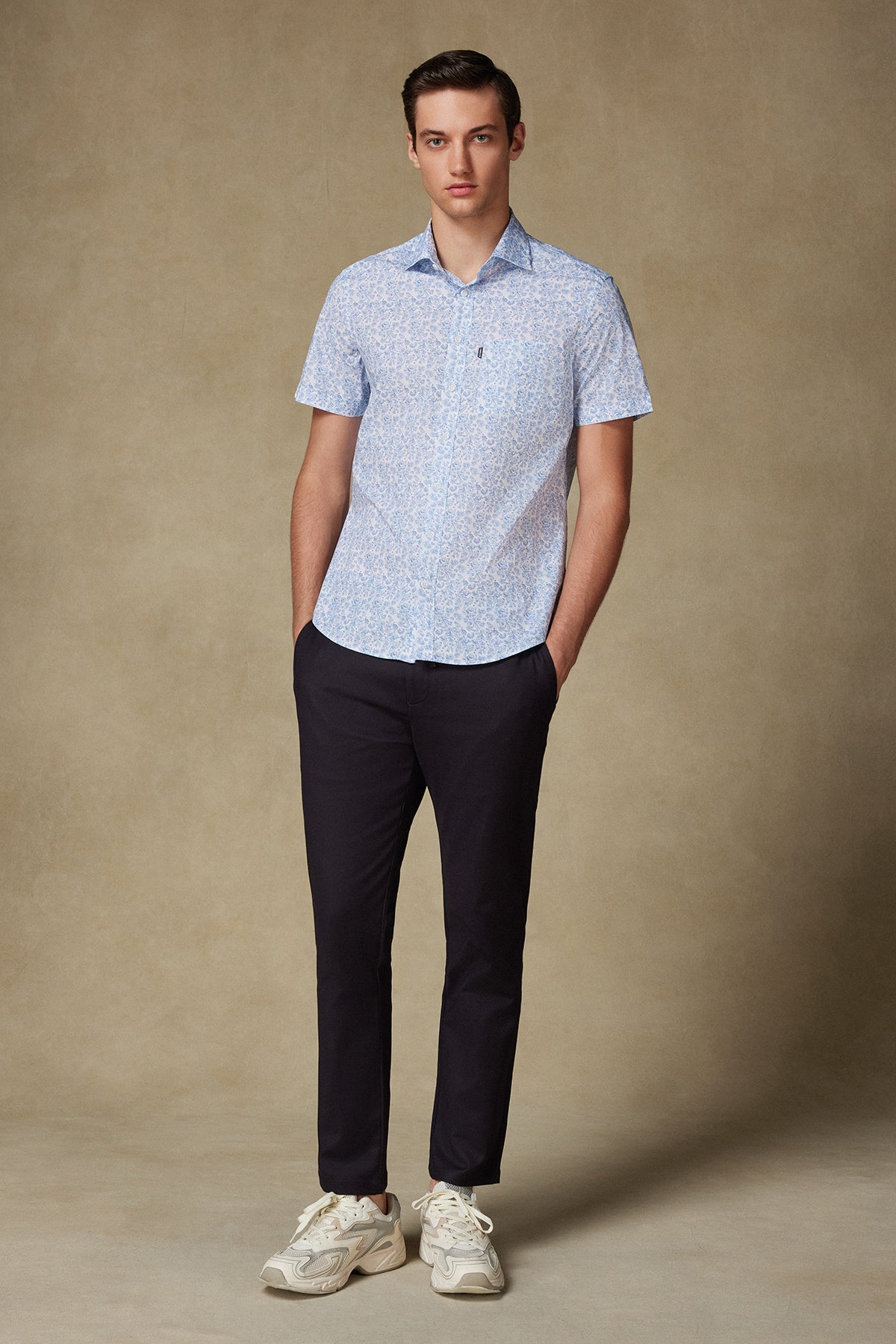 Abbate Vento Poplin Pamuklu Comfort Fit Beyaz Klasik Yaka Erkek Baskılı Gömlek