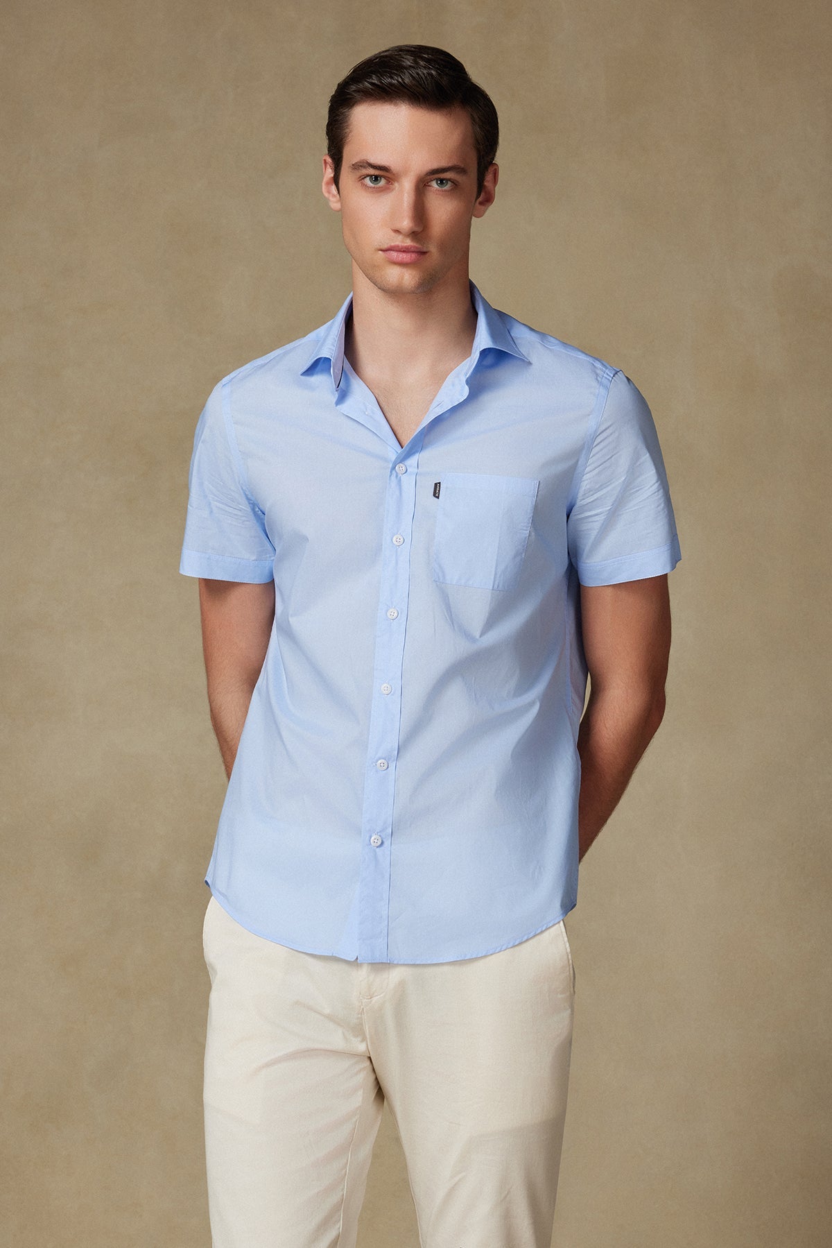 Abbate Vento Poplin Pamuklu Comfort Fit Mavi Klasik Yaka Erkek Düz Gömlek