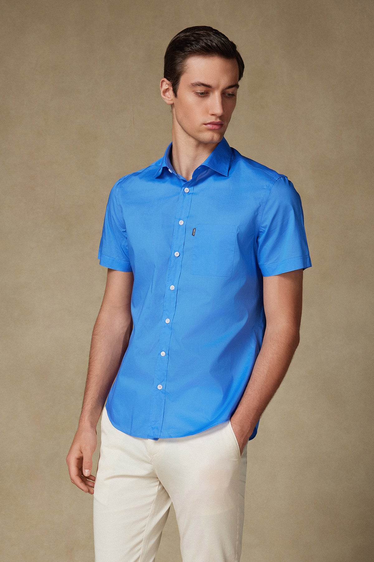 Abbate Vento Poplin Pamuklu Comfort Fit Koyu Mavi Klasik Yaka Erkek Düz Gömlek