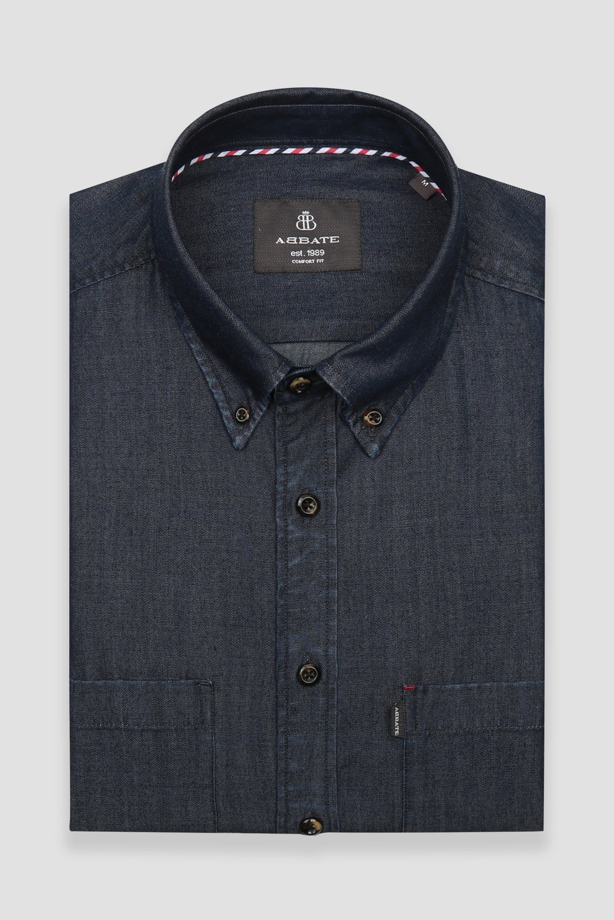 Abbate Gino Denim Liyosel Comfort Fit Lacivert Düğmeli Yaka Erkek Düz Gömlek