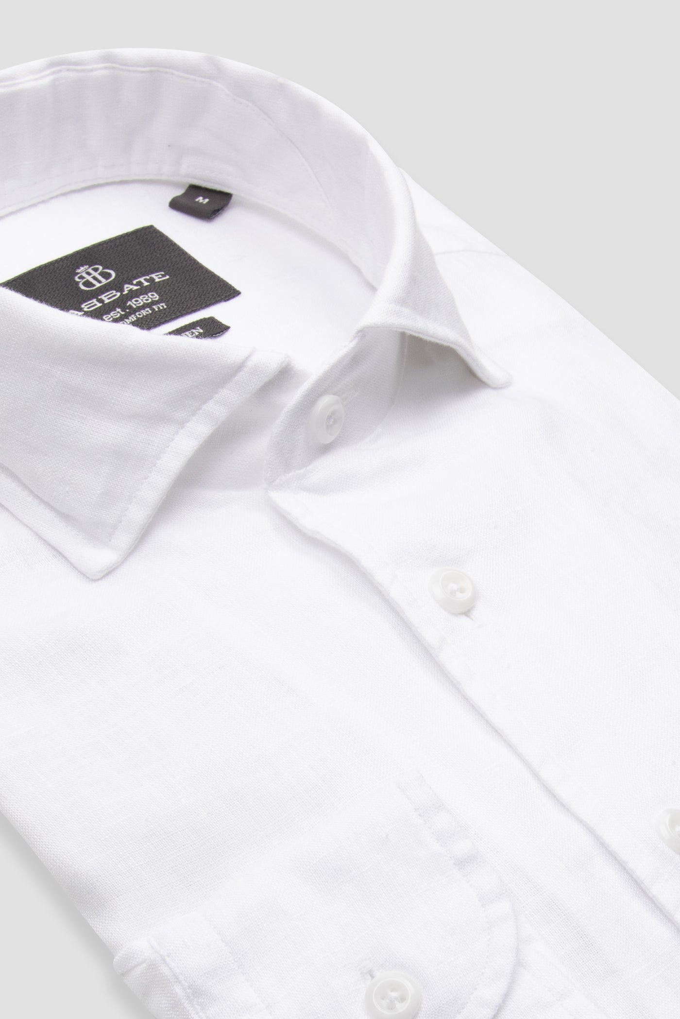 Abbate Bella Keten Keten Comfort Fit Beyaz Mostra Yaka Erkek Düz Gömlek