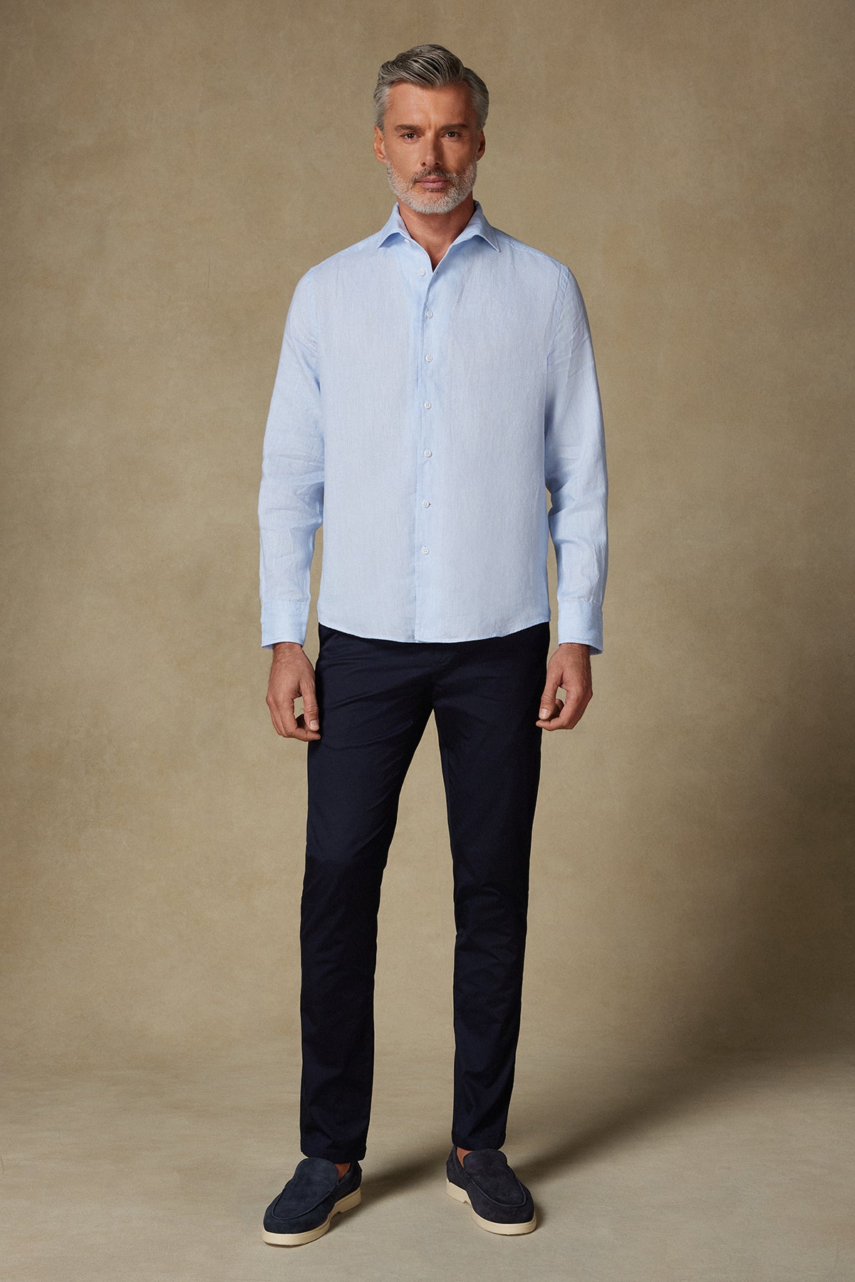 Abbate Bella Keten Keten Comfort Fit Açık Mavi Mostra Yaka Erkek Düz Gömlek