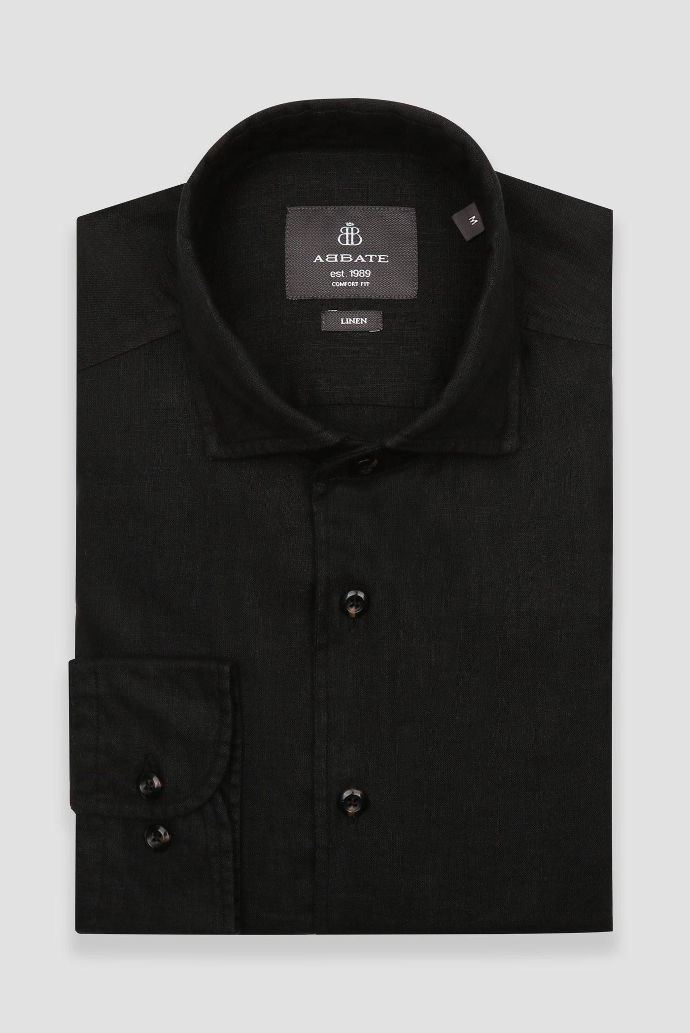 Abbate Bella Keten Keten Comfort Fit Siyah Mostra Yaka Erkek Düz Gömlek