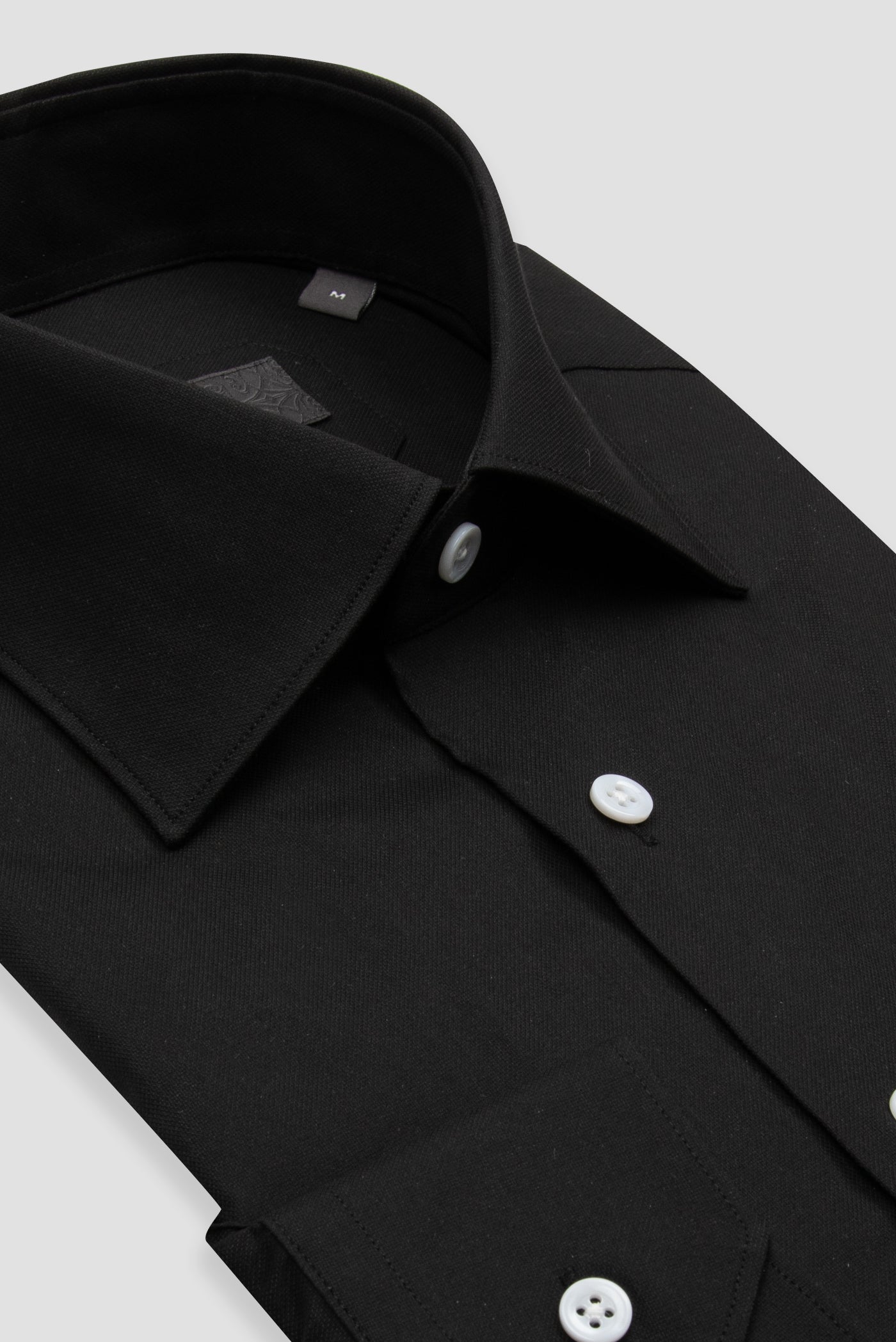 Abbate Sartoria Poplin Stretch Pamuk Karışımlı Slim Fit Siyah İtalyan Yaka Erkek Düz Gömlek