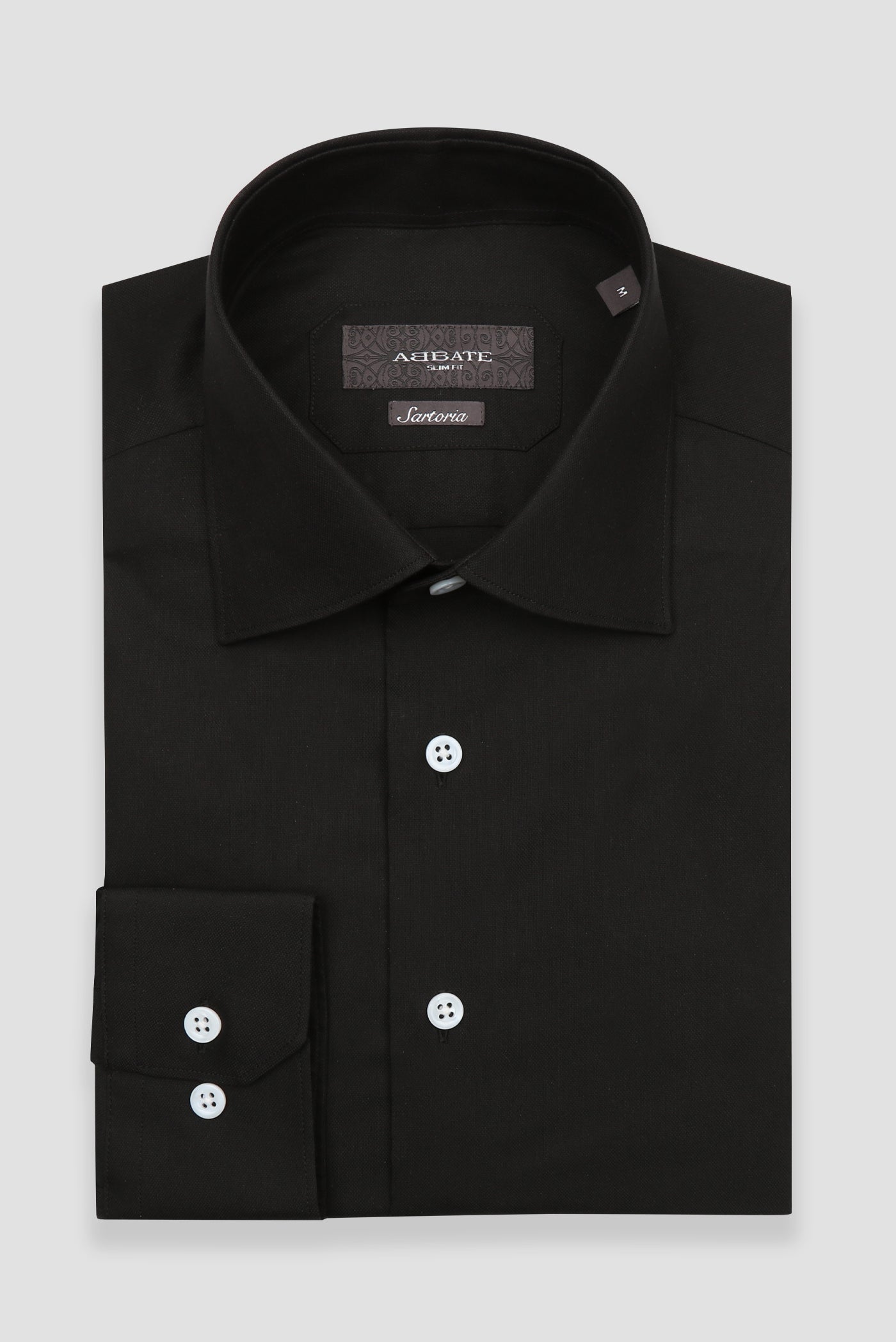 Abbate Sartoria Poplin Stretch Pamuk Karışımlı Slim Fit Siyah İtalyan Yaka Erkek Düz Gömlek
