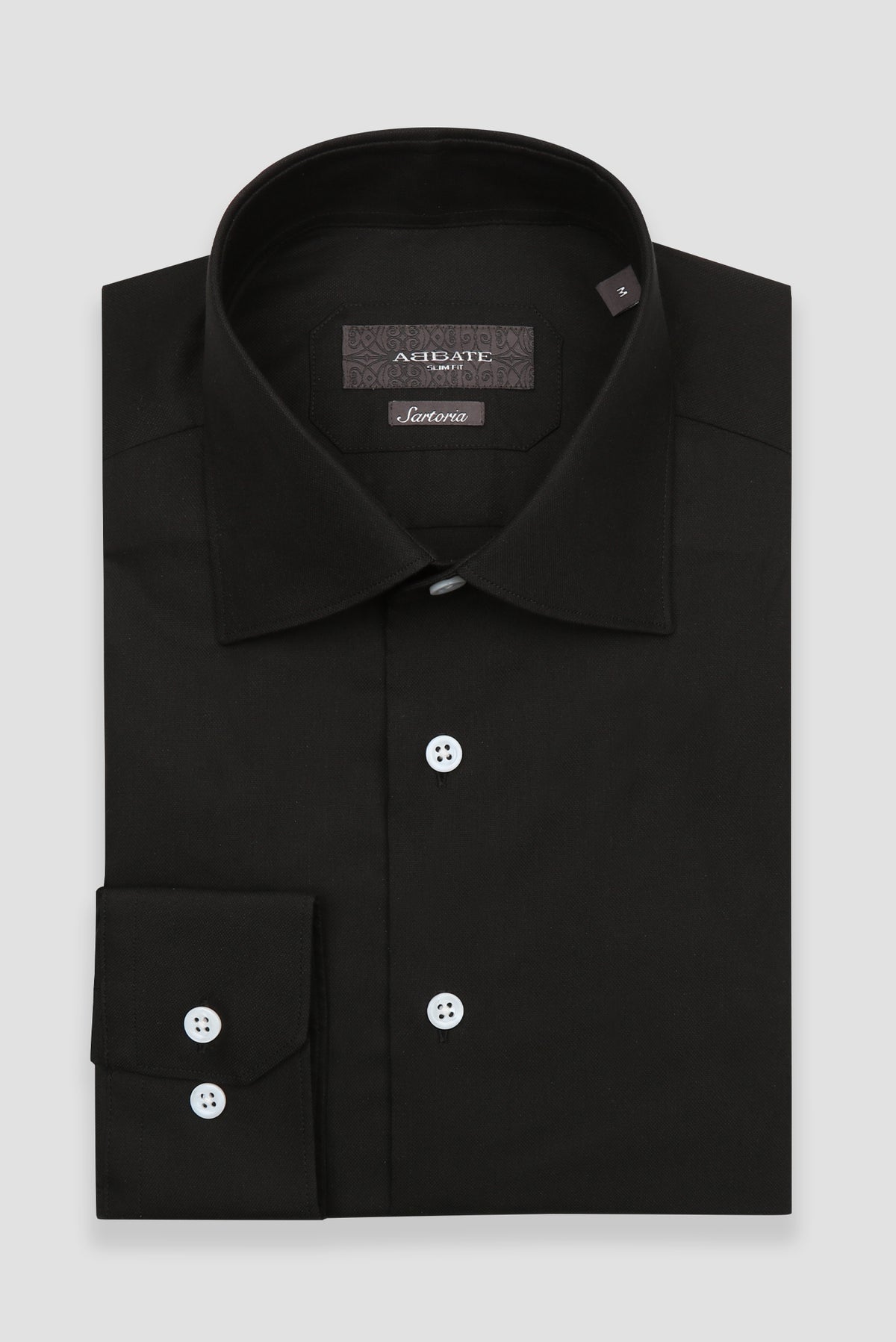 Abbate Sartoria Poplin Stretch Pamuk Karışımlı Slim Fit Siyah İtalyan Yaka Erkek Düz Gömlek