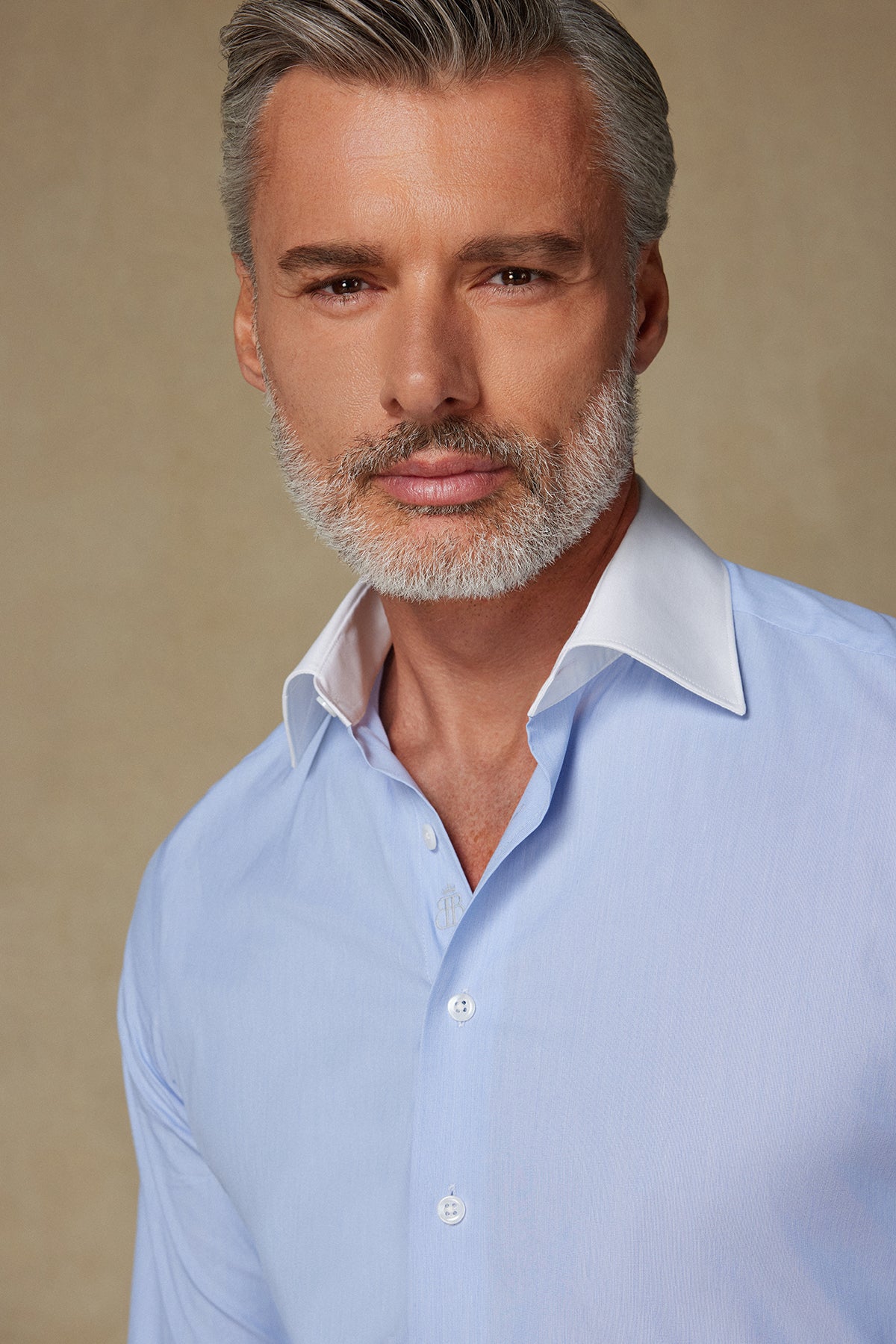 Abbate Sartoria Poplin Stretch Pamuk Karışımlı Slim Fit Mavi İtalyan Yaka Erkek Düz Gömlek