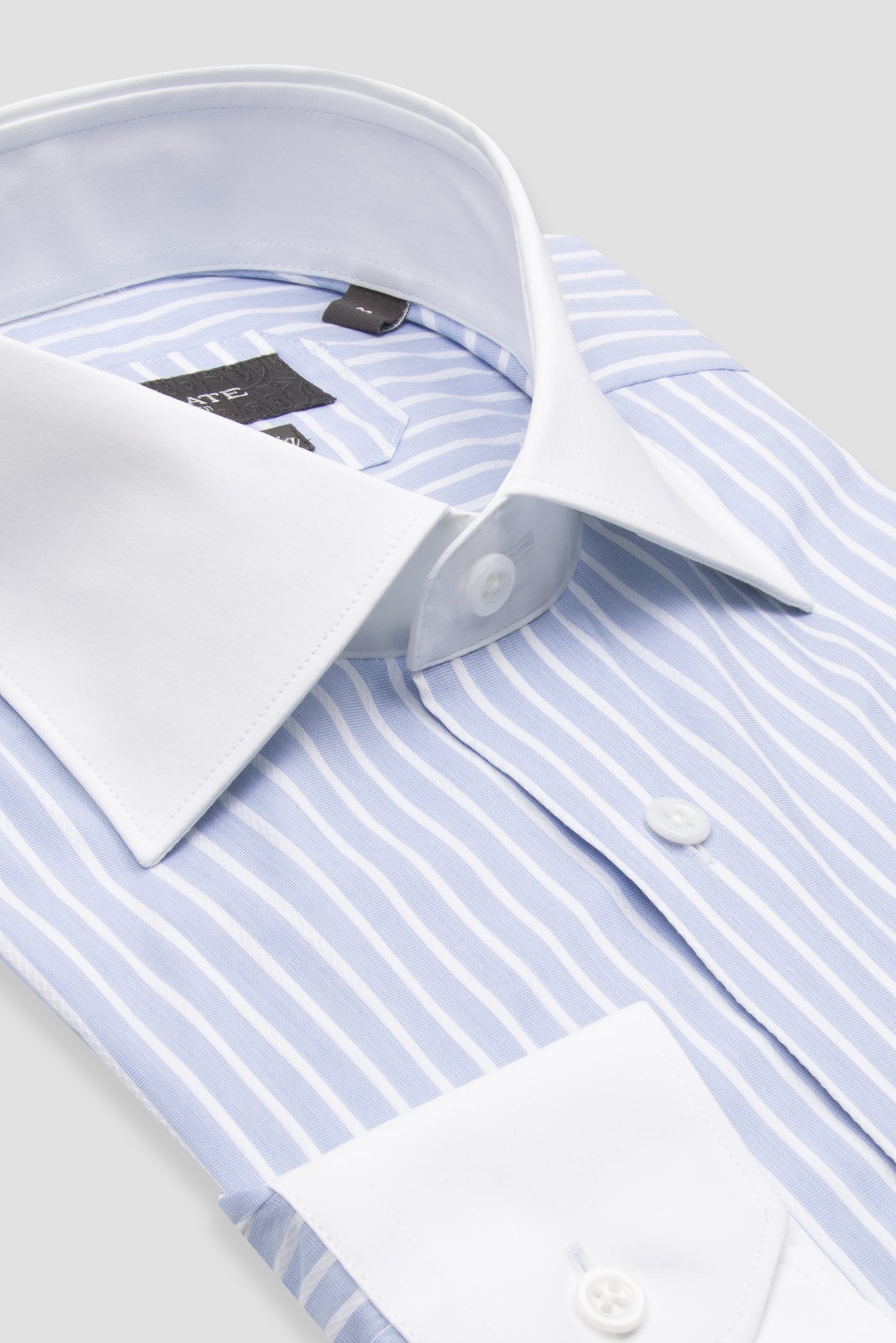 Abbate Sartoria Poplin Stretch Pamuk Karışımlı Slim Fit Açık Mavi İtalyan Yaka Erkek Çizgili Gömlek