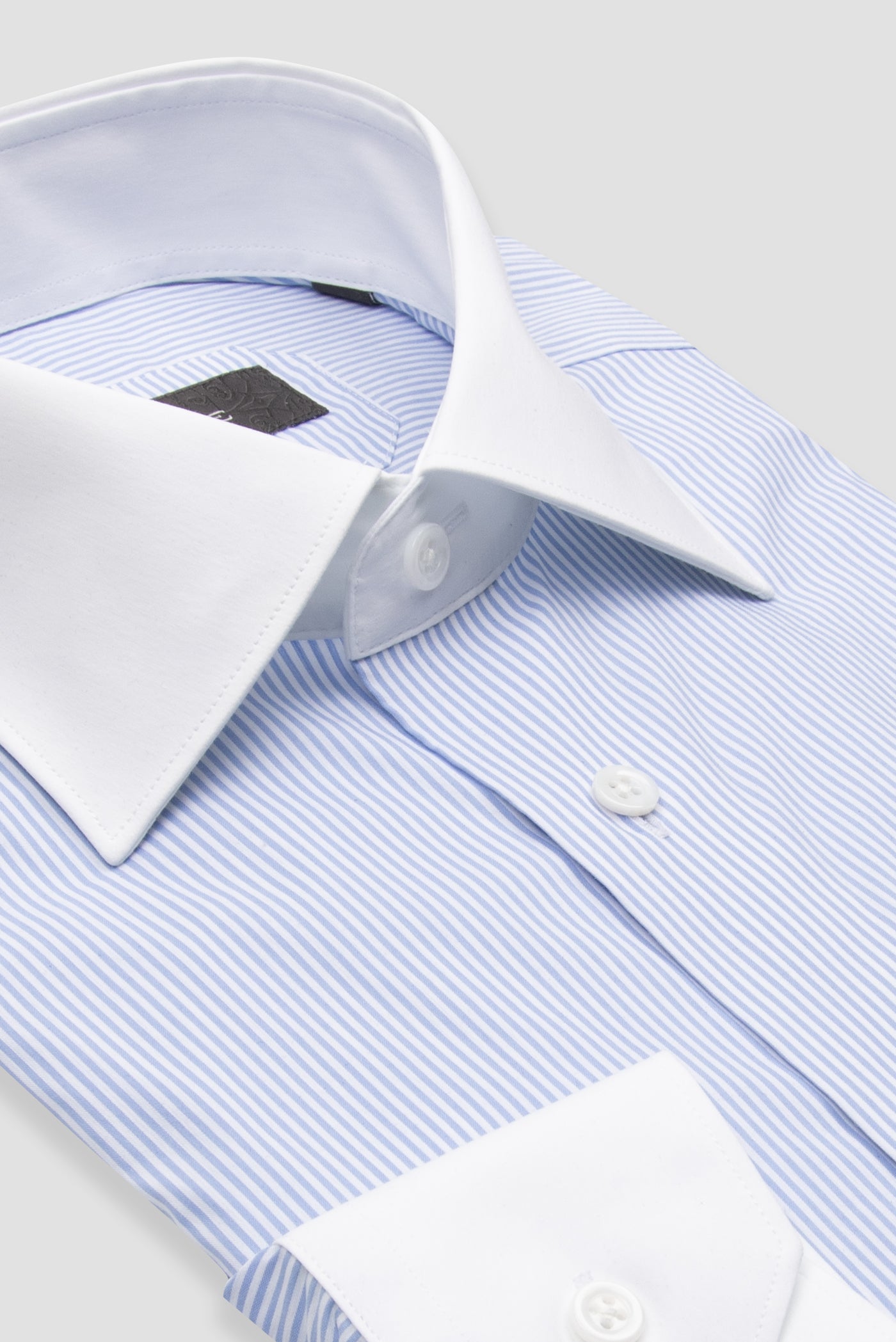 Abbate Sartoria Poplin Stretch Pamuk Karışımlı Slim Fit Açık Mavi İtalyan Yaka Erkek Çizgili Gömlek