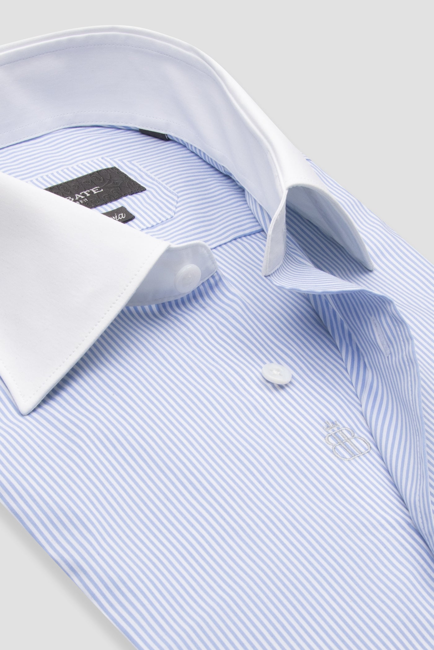 Abbate Sartoria Poplin Stretch Pamuk Karışımlı Slim Fit Açık Mavi İtalyan Yaka Erkek Çizgili Gömlek