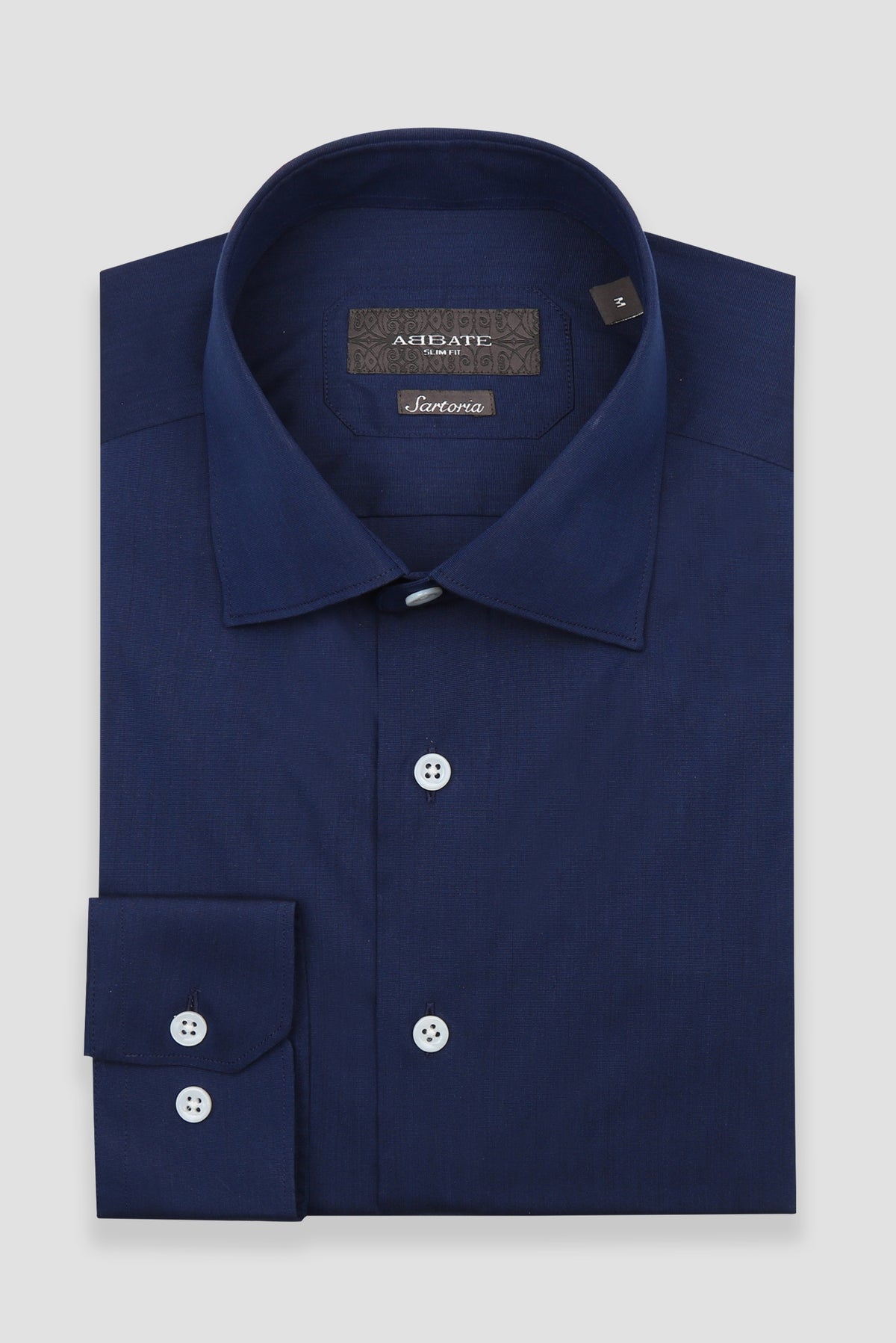 Abbate Sartoria Poplin Stretch Pamuk Karışımlı Slim Fit Lacivert İtalyan Yaka Erkek Düz Gömlek