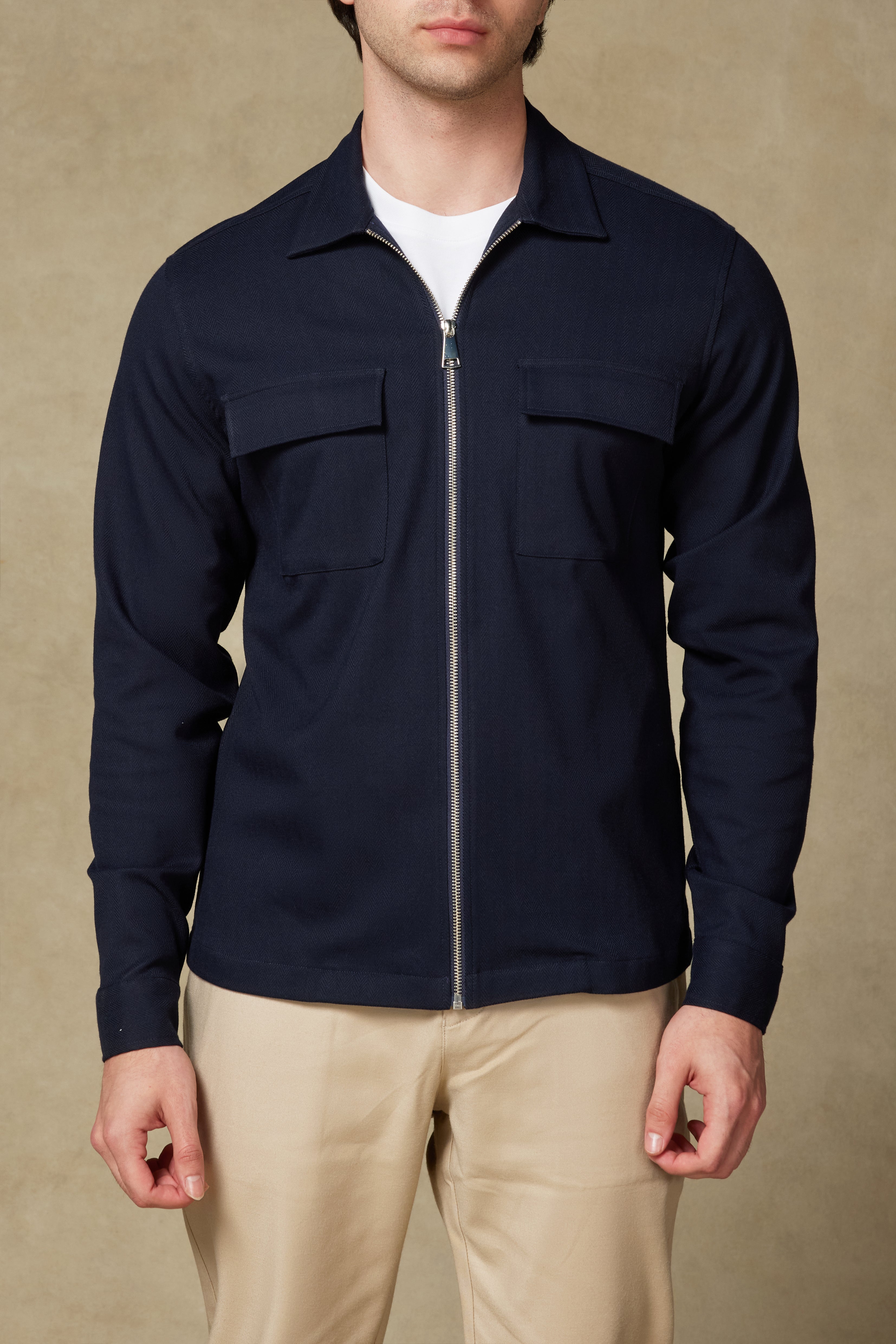 Abbate Verso Twill Polyviskon Karışımlı Overshirt Fit Lacivert Klasik Yaka Erkek Çizgili Gömlek