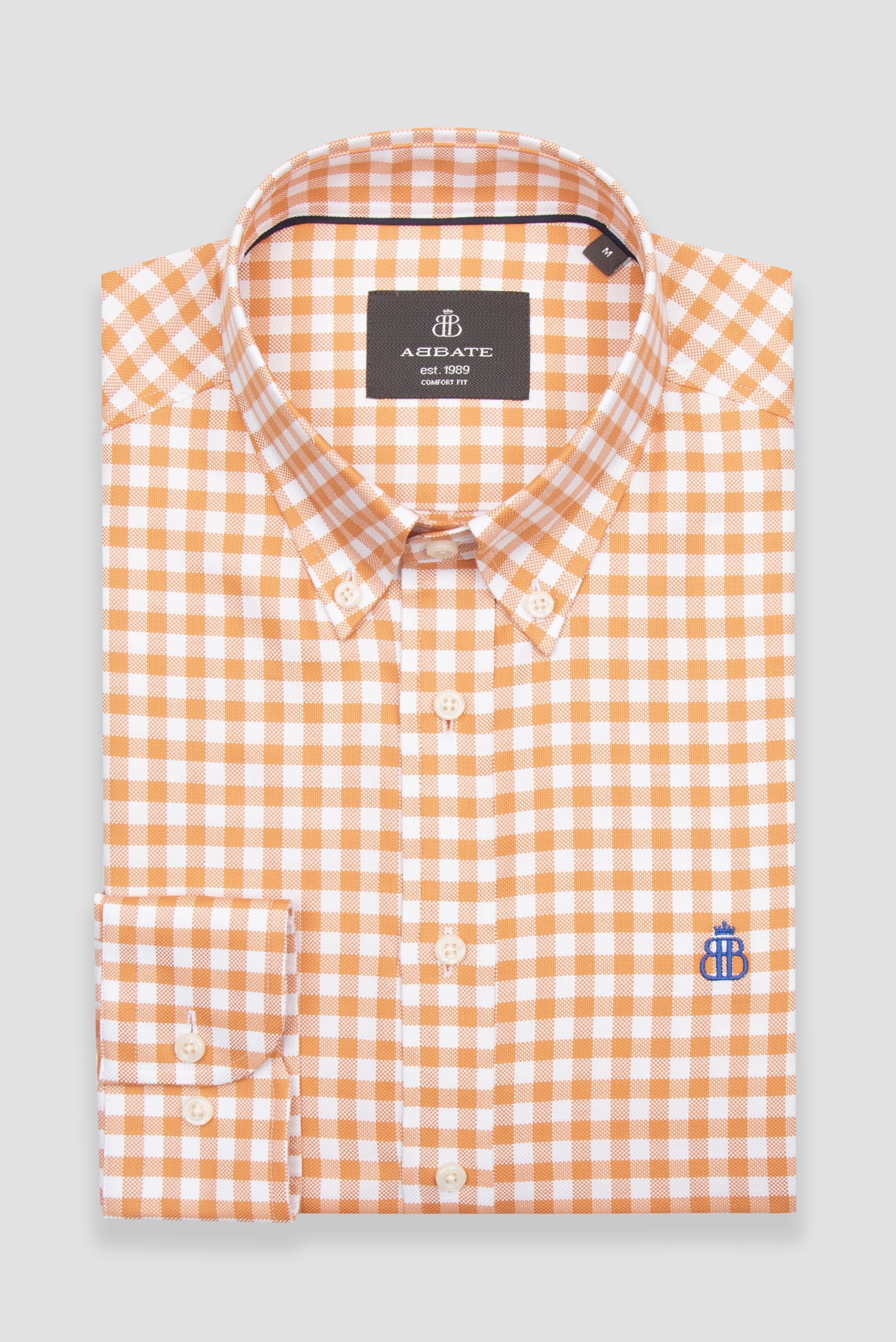 Abbate Lusso Twill Pamuklu Comfort Fit Turuncu Düğmeli Yaka Erkek Kareli Gömlek