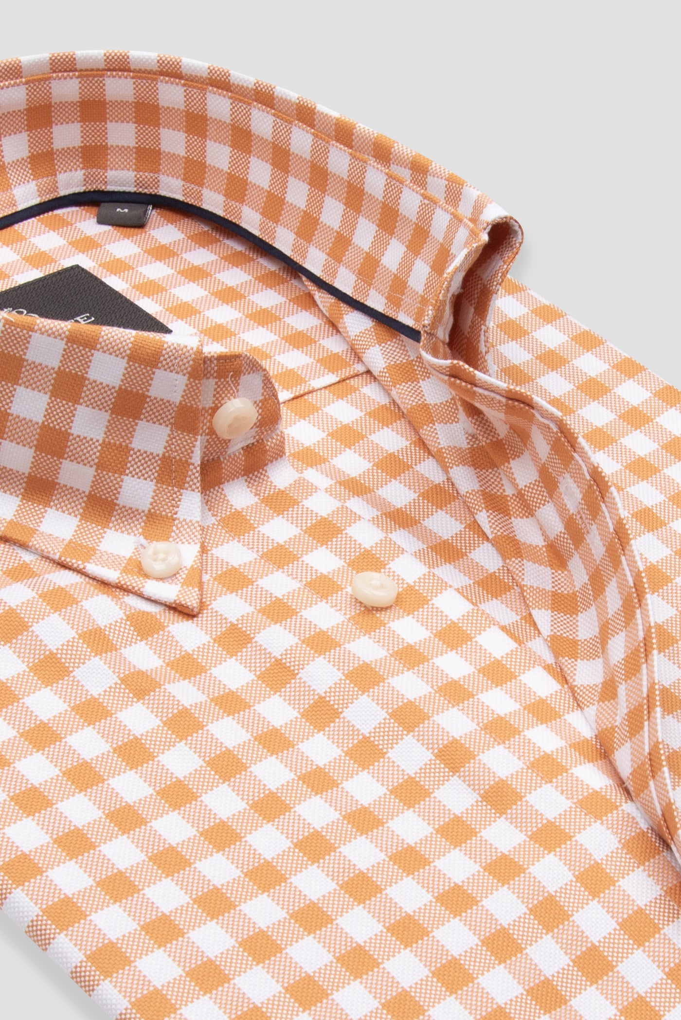 Abbate Lusso Twill Pamuklu Comfort Fit Turuncu Düğmeli Yaka Erkek Kareli Gömlek