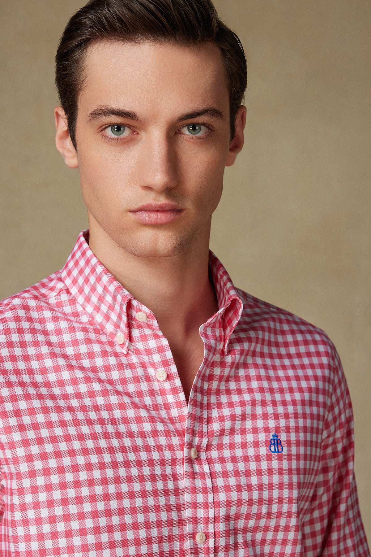 Abbate Lusso Twill Pamuklu Comfort Fit Pembe Düğmeli Yaka Erkek Kareli Gömlek
