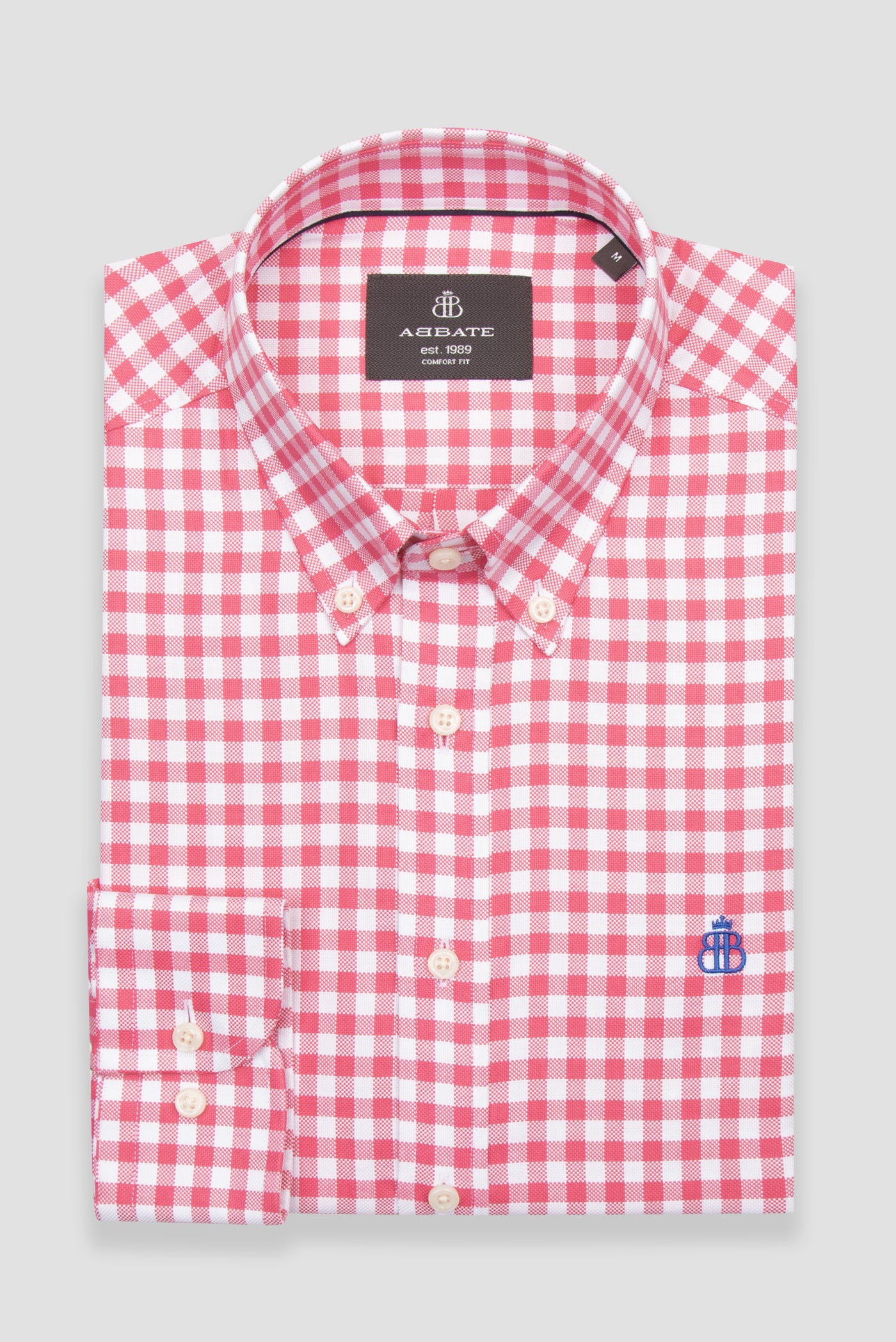 Abbate Lusso Twill Pamuklu Comfort Fit Pembe Düğmeli Yaka Erkek Kareli Gömlek