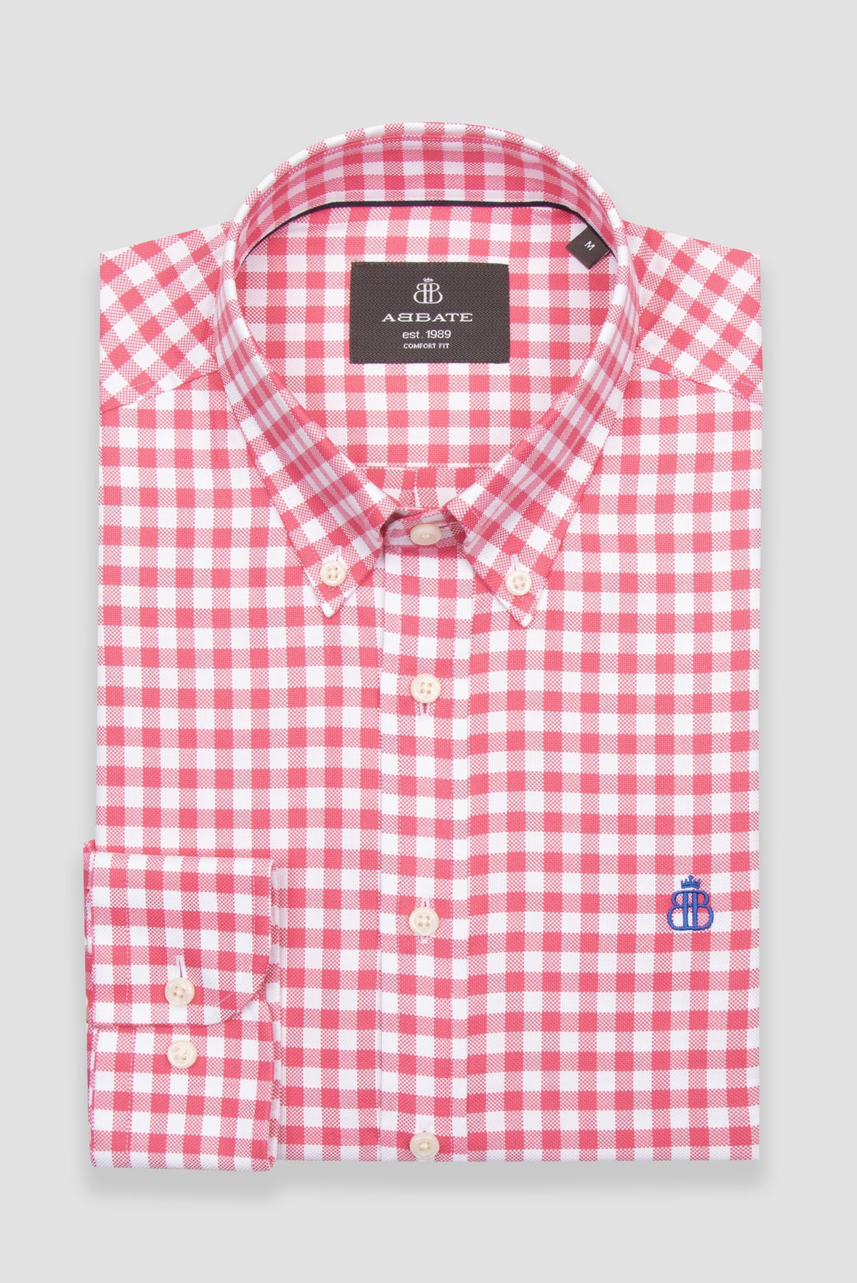 Abbate Lusso Twill %100 Pamuk Comfort Fit Pembe Düğmeli Yaka Erkek Kareli Gömlek