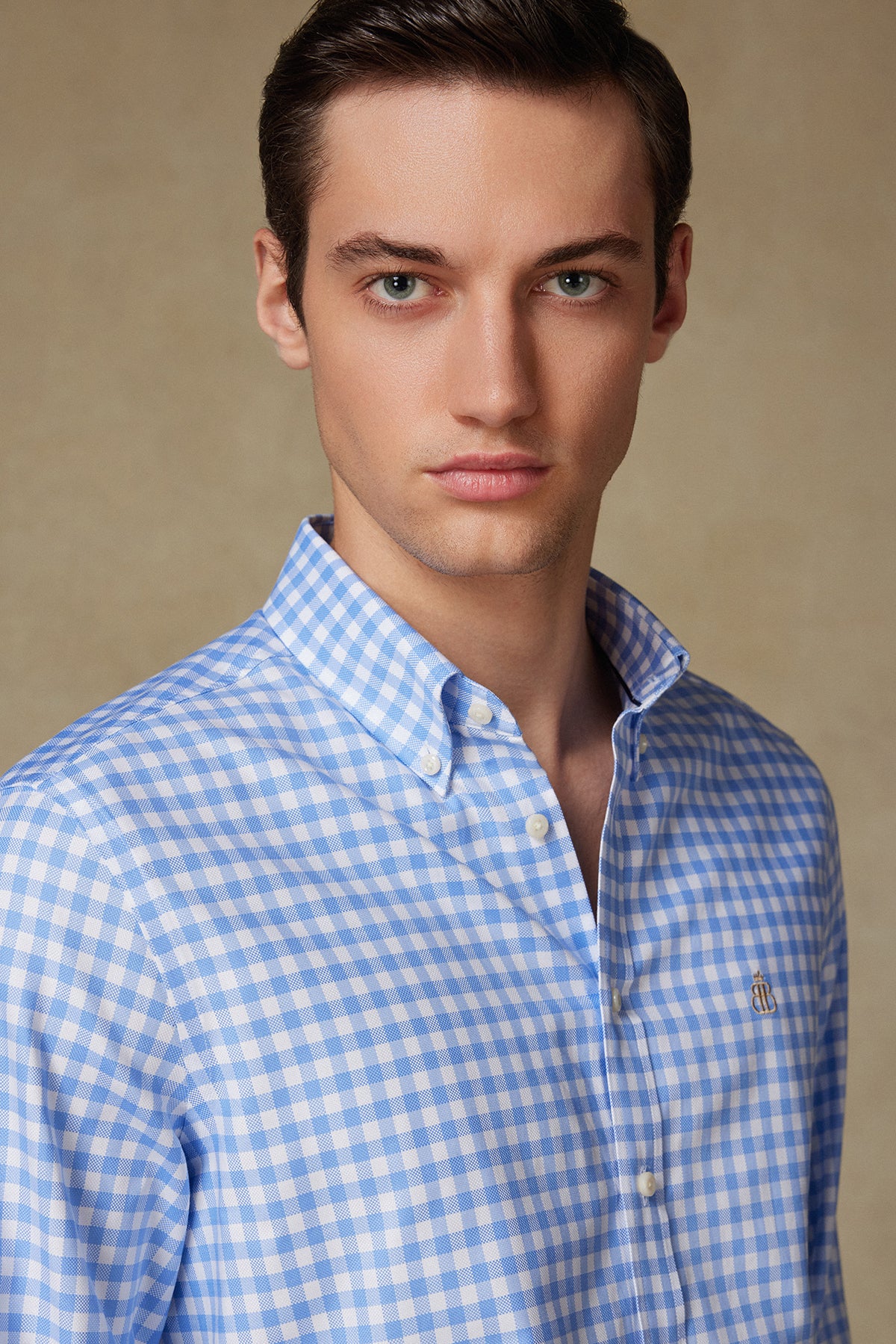 Abbate Lusso Twill Pamuklu Comfort Fit Açık Mavi Düğmeli Yaka Erkek Kareli Gömlek