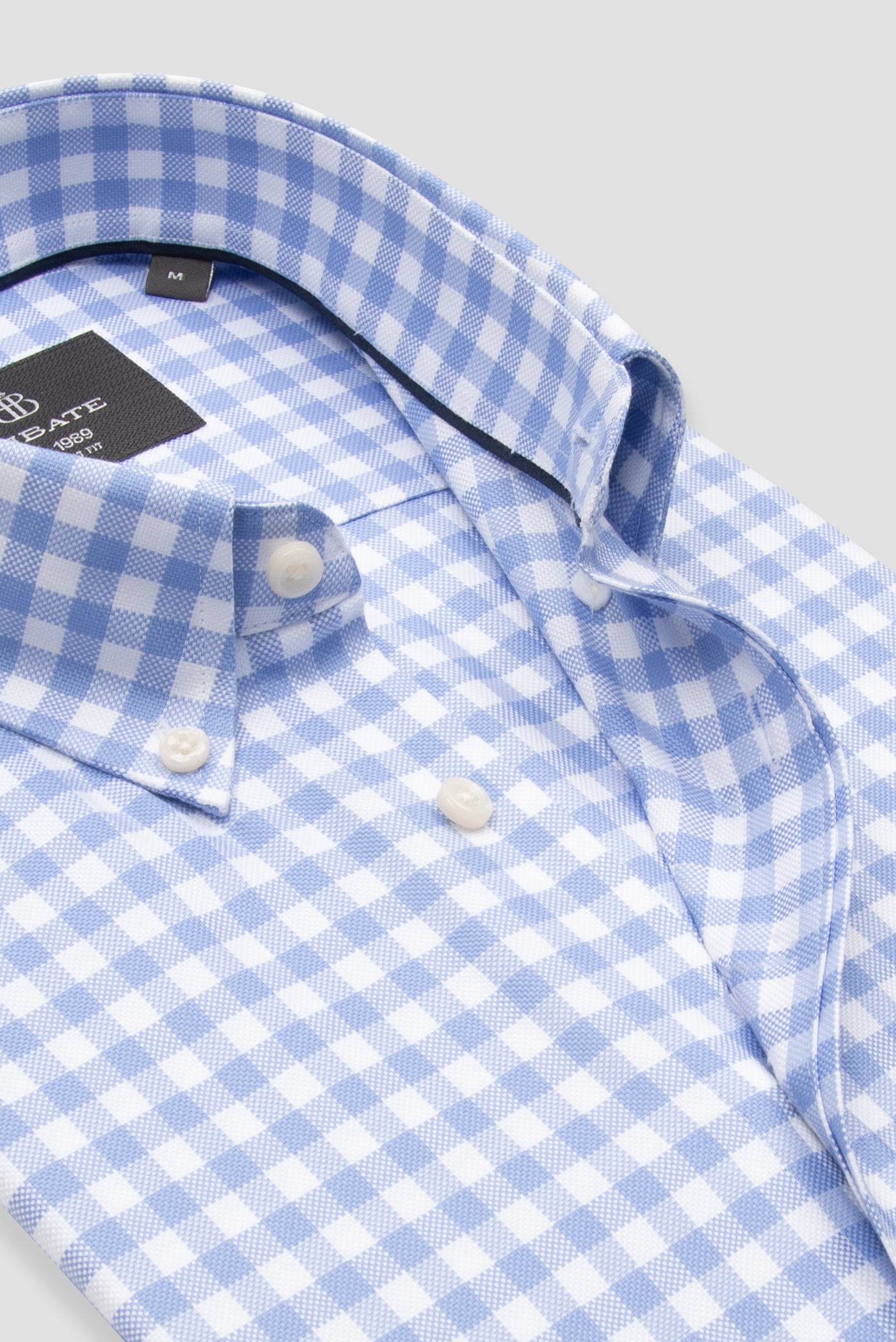 Abbate Lusso Twill Pamuklu Comfort Fit Açık Mavi Düğmeli Yaka Erkek Kareli Gömlek