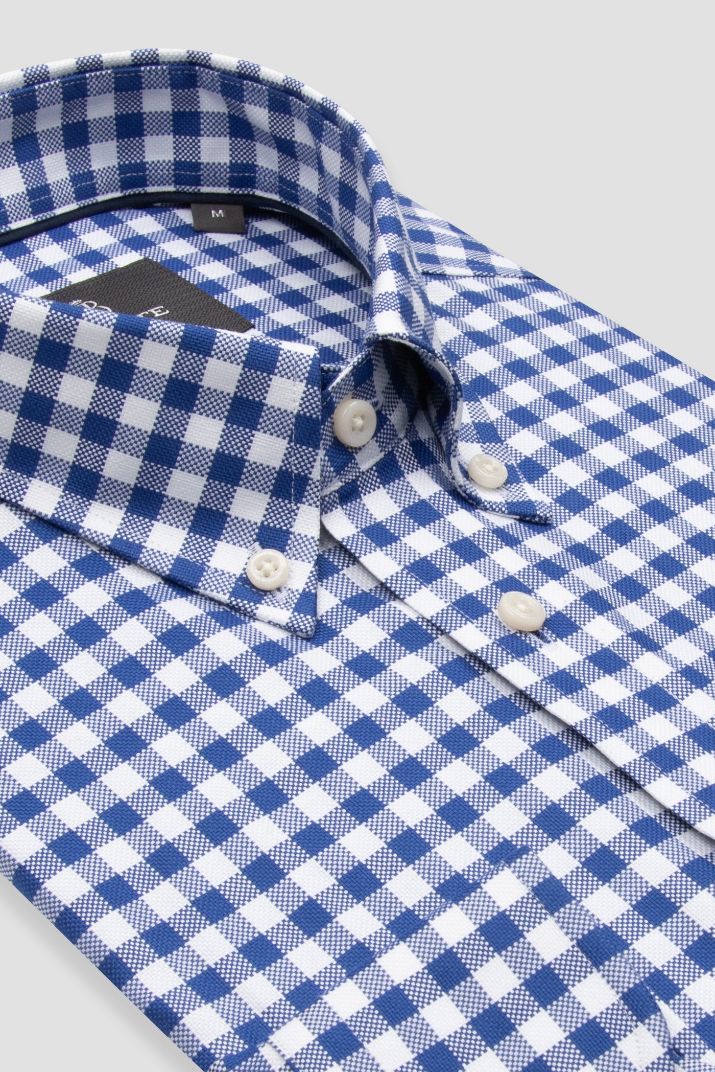 Abbate Lusso Twill Pamuklu Comfort Fit Lacivert Düğmeli Yaka Erkek Kareli Gömlek