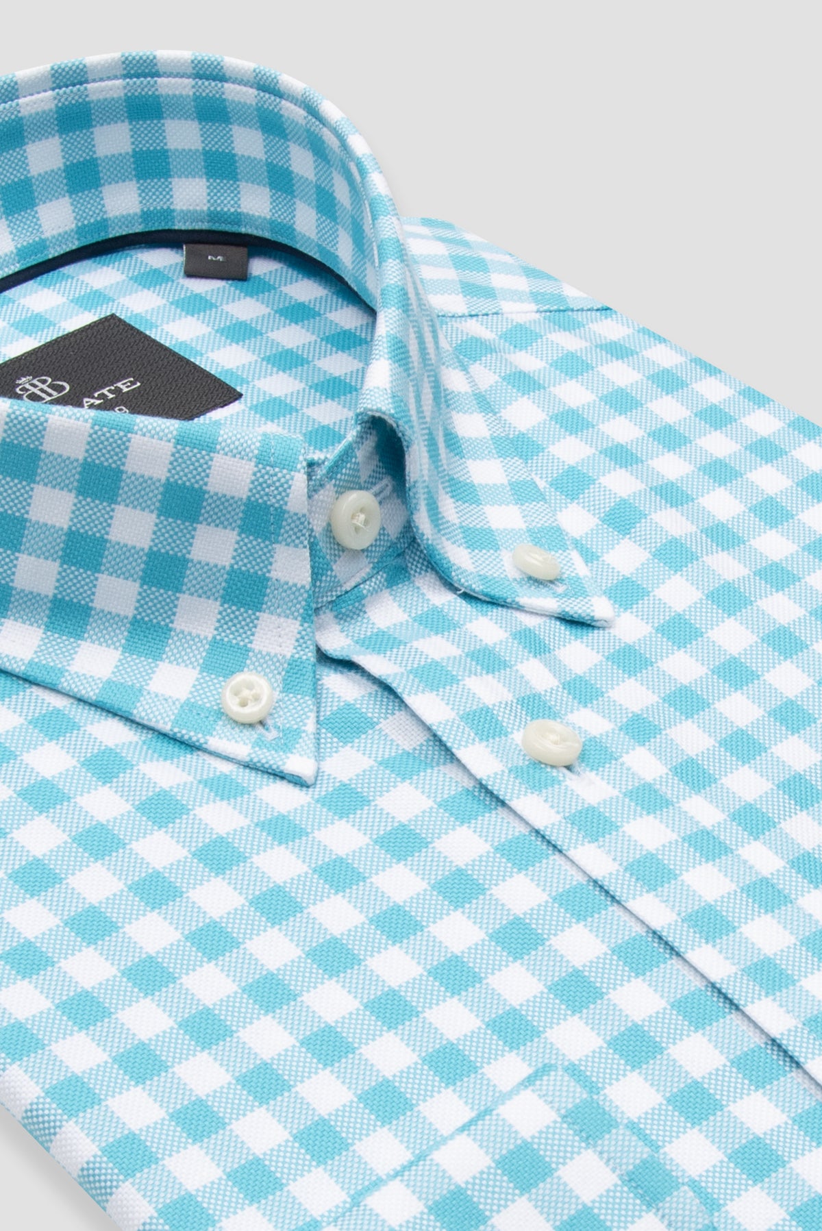 Abbate Lusso Twill %100 Pamuk Comfort Fit Turkuaz Düğmeli Yaka Erkek Kareli Gömlek